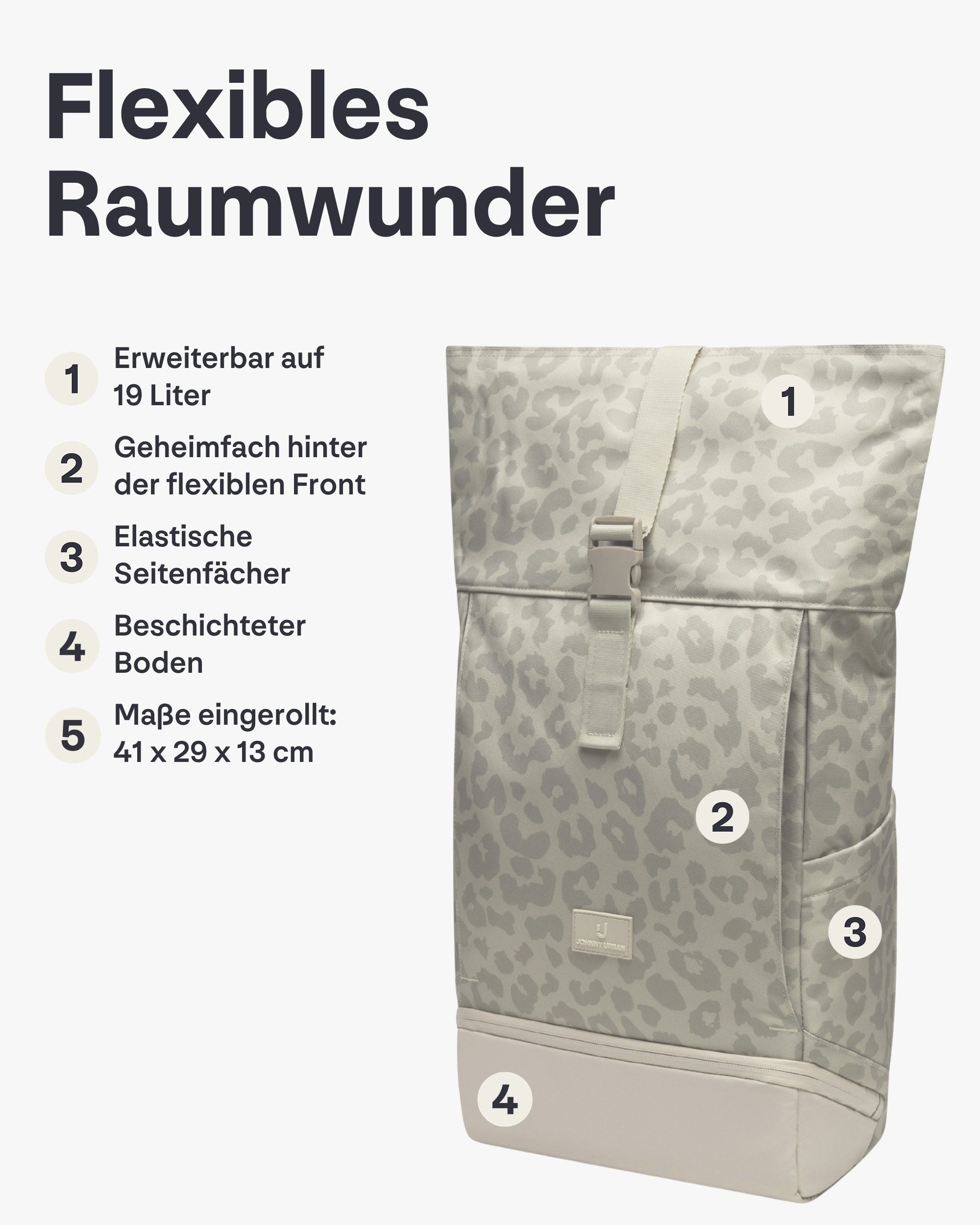 Johnny Urban Cityrucksack Allen Medium Rolltop mit Laptopfach (1-tlg), Wasserabweisend – Bild 3 von 5