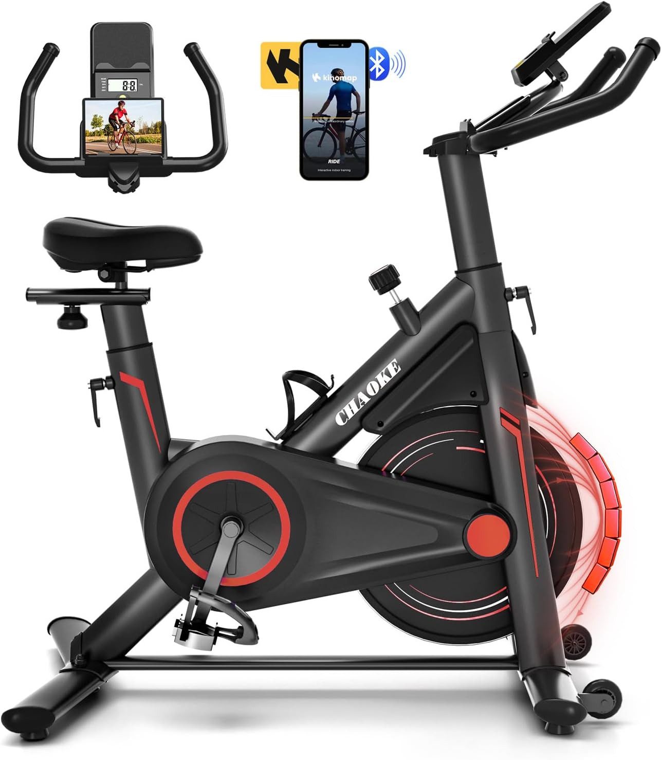CHAOKE Heimtrainer Fahrrad mit App, Profi Ultra-Leiser Heimtrainer, 160KG Belastbar (Magnetwiderstand, verstellbare Armlehnen), einstellbare Widerstandsstufe, Professioneller Reitsitz, LCD Monitor