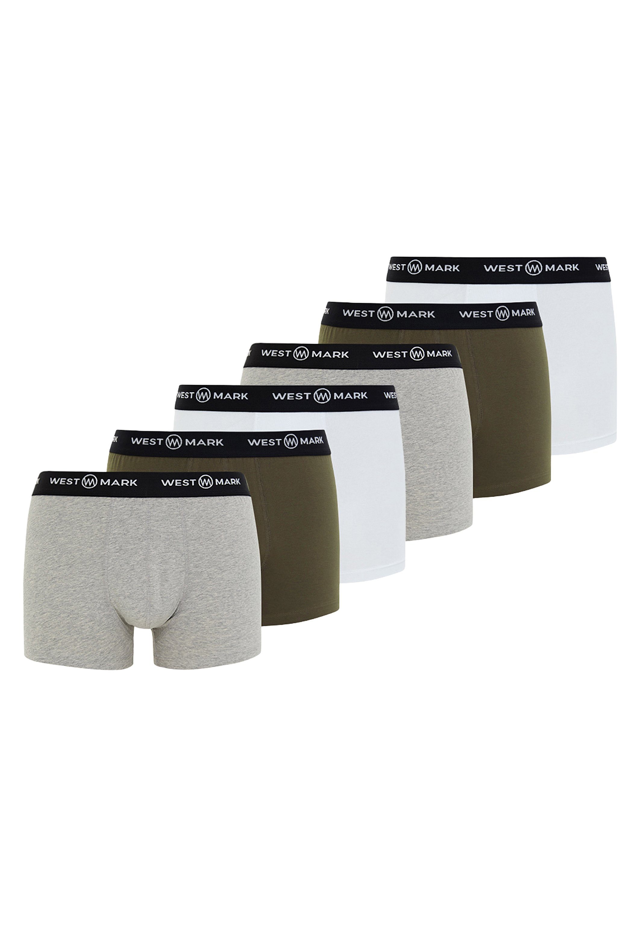 WESTMARK LONDON Retro Boxer 6er Pack Oscar (Spar-Set, 6-St) Retro Short / Pant - Baumwolle - Ohne Eingriff - White / Grey Melange / Khaki