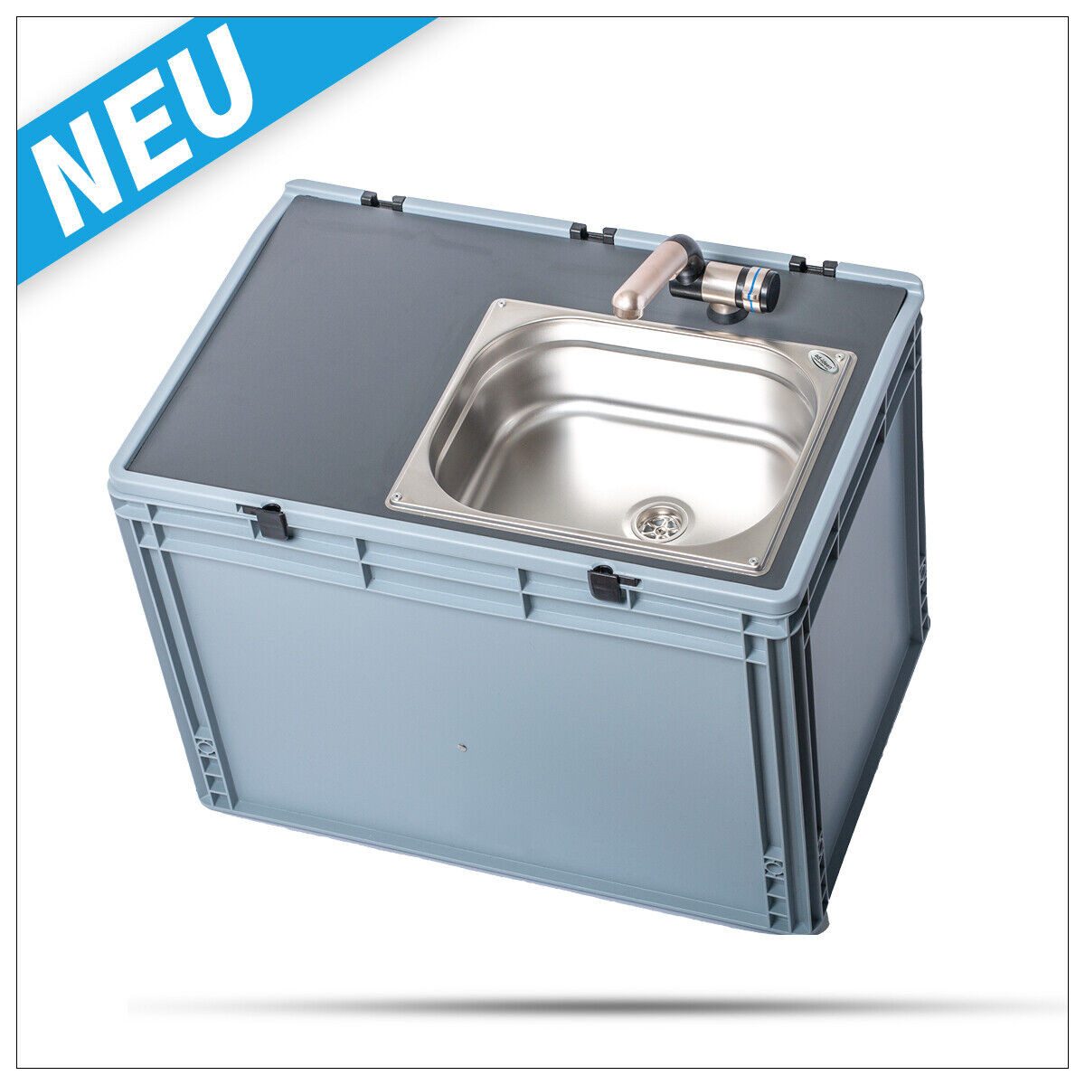 ad-ideen Waschbecken 230V Mobiles Handwaschbecken Campingbox Eurobox 10L Weihnachtsm.