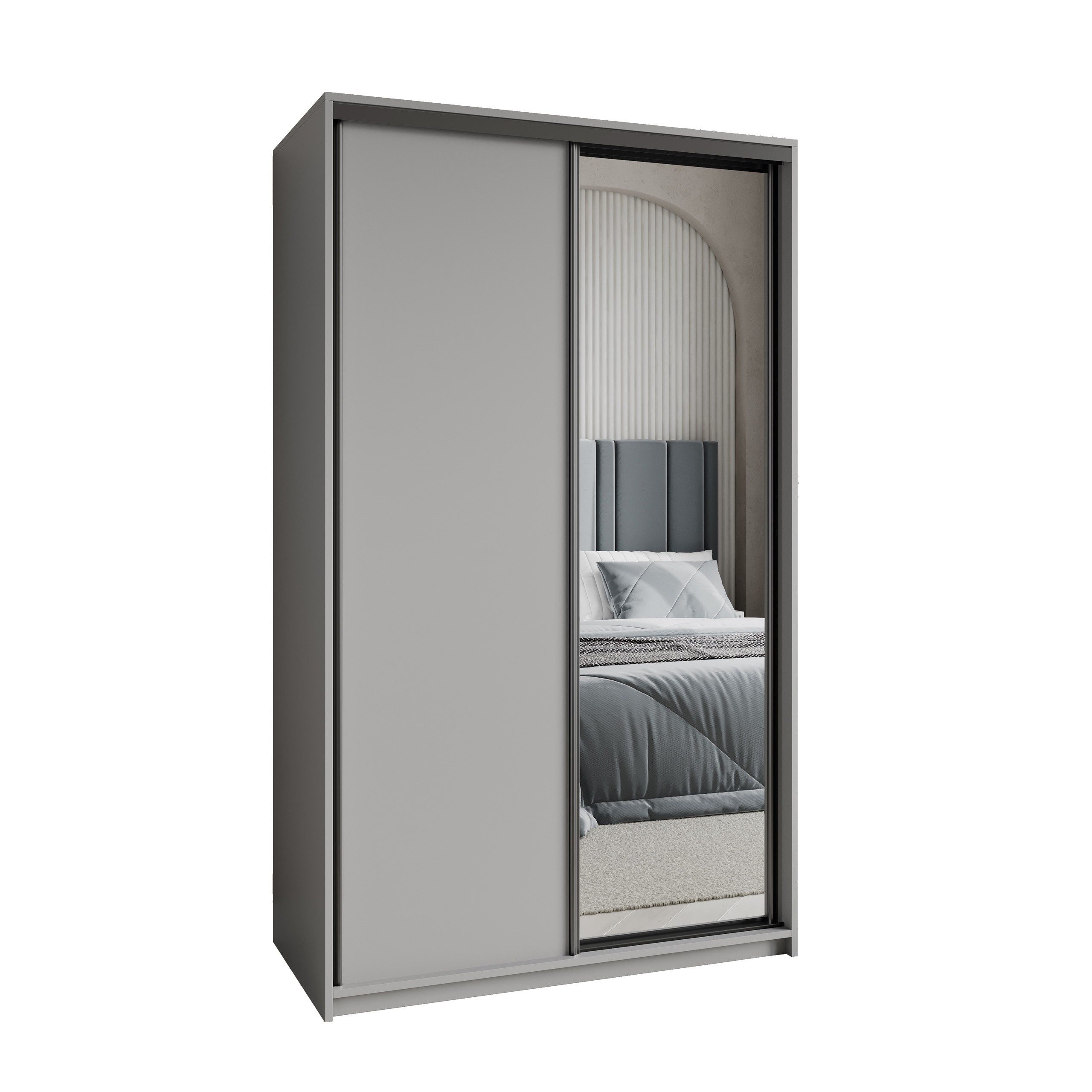 Masseno Schwebetürenschrank TAVI 120 cm Kleiderschrank mit Spiegel 2 Türen Graphitfarben