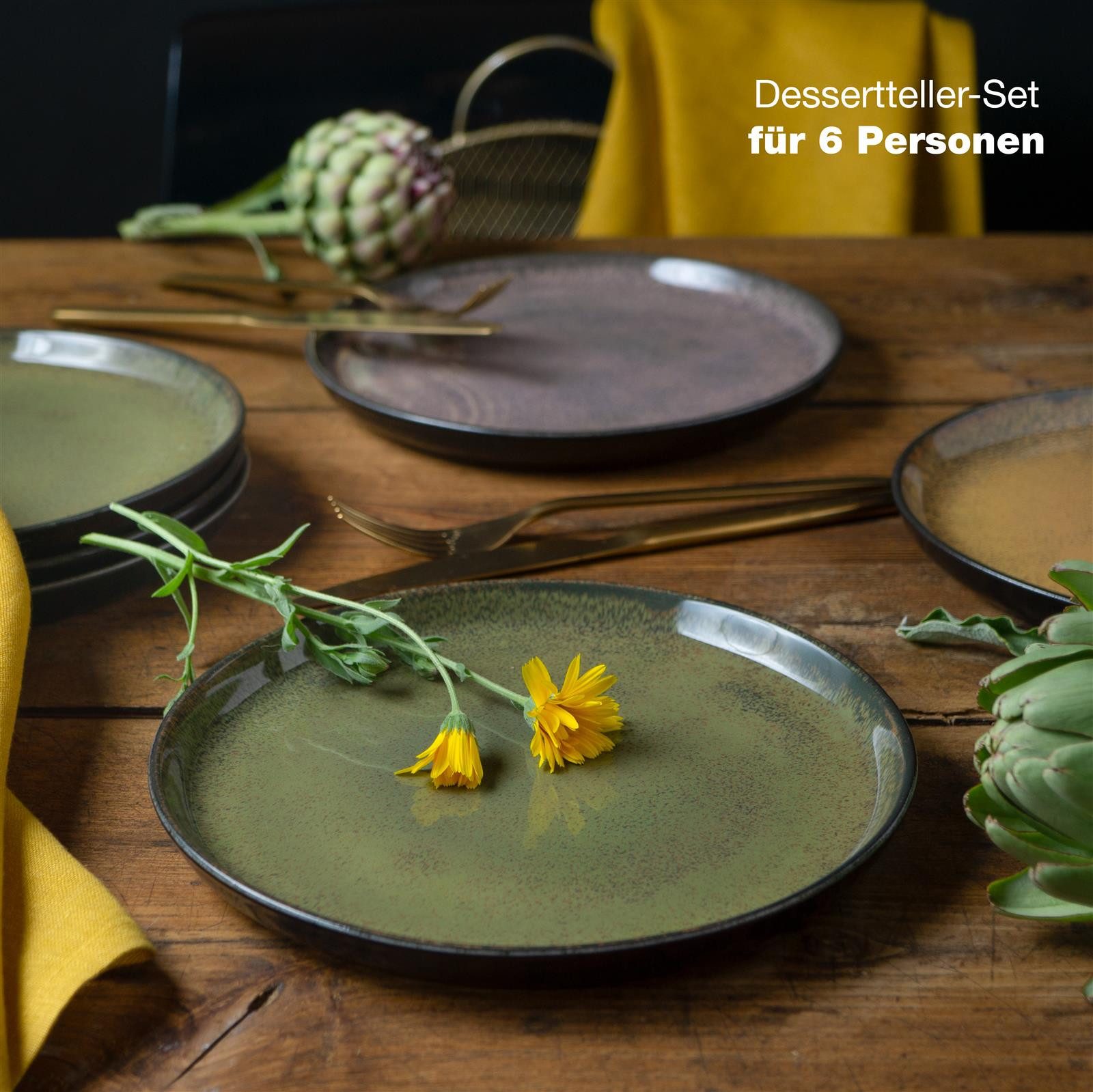 Moritz & Moritz Geschirr-Set VIDA Dessertteller für 6 Personen Vintage (6-tlg), 6 Personen, Porzellan, Spülmaschinengeeignet, Geschirrset Porzellan – Bild 2 von 5