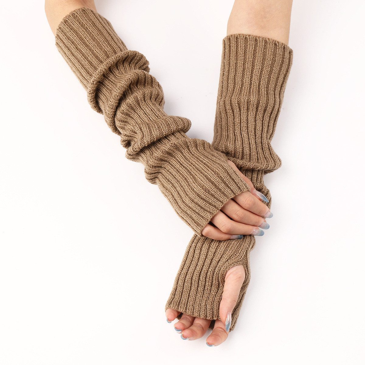 Coonoor Armstulpen Unisex Winter Stricken Handschuh Daumenloch Fäustling Armwärmer – Bild 3 von 5