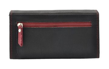 JOCKEY CLUB Geldbörse echt Leder Damen Portemonnaie mit RFID Schutz "CALLA", tolle Blütenstickerei, schwarz rot