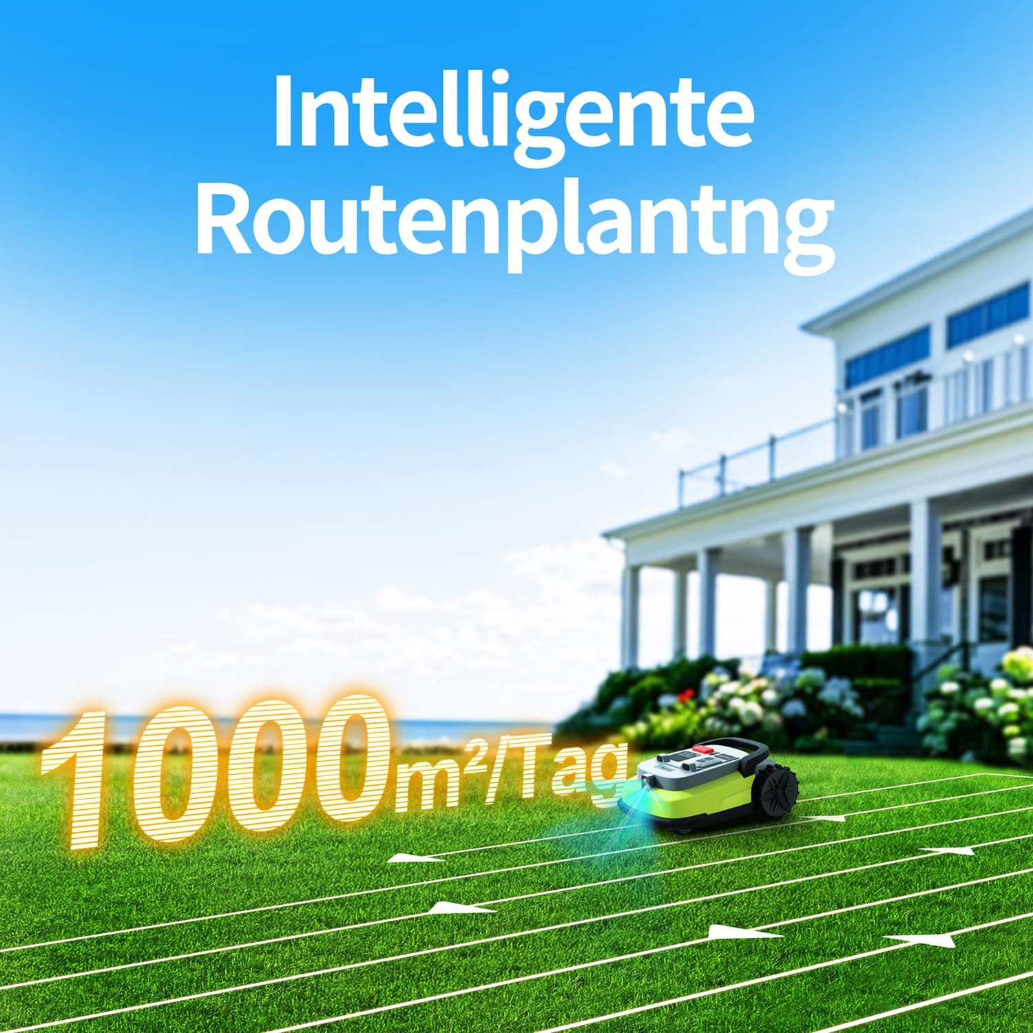 Blossom Rasenmähroboter Rasenmäher Roboter UBHOME-M10 Rasenmäher Elektro Robotic Lawnmower, bis 200 m² Rasenfläche, bis zu 1000 m² Vision+RTK intelligente Navigation Steuerung Smart-App