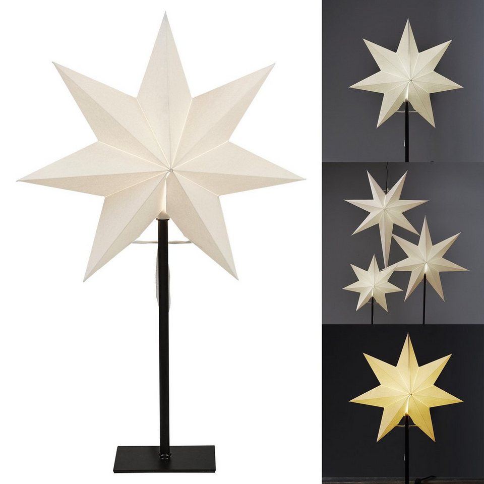 STAR TRADING LED Stern Papierstern Weihnachtsstern stehend 7-zackig 34cm E14  inkl. Kabel weiß