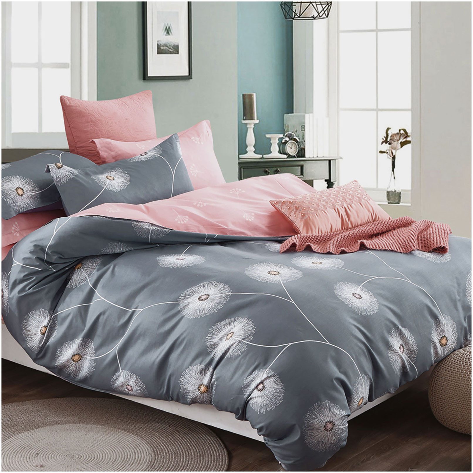 KEAYOO Bettwäsche XDD, Baumwolle, 2 teilig, 100% Baumwolle Grau Rosa Wendeb günstig online kaufen