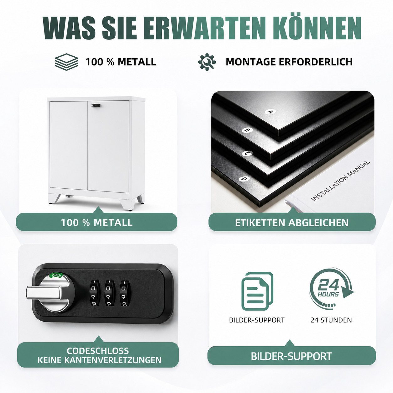 LHForgetech Mehrzweckschrank abschließbarer Metallschrank mit Kombinationsschloss, 90 x 80 x 40 cm (1-St) Kleiner Büro- und Werkzeugschrank mit 2 verstellbaren  – Bild 5 von 5