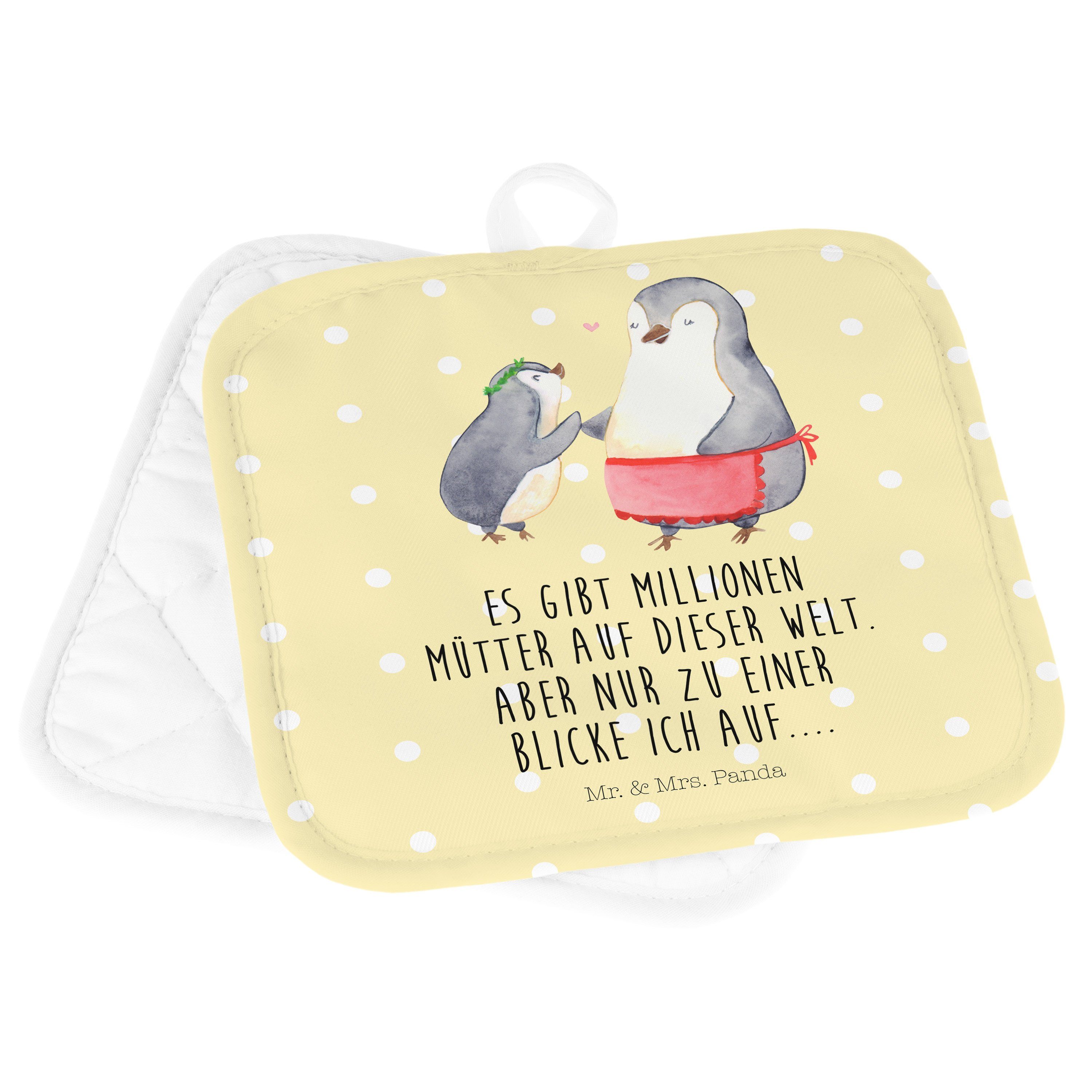 Mr. & Mrs. Panda - Topflappen Familie, Pinguin Kind - Geschenk, Danke Gelb Pastell (1-tlg) Mama, mit Topf