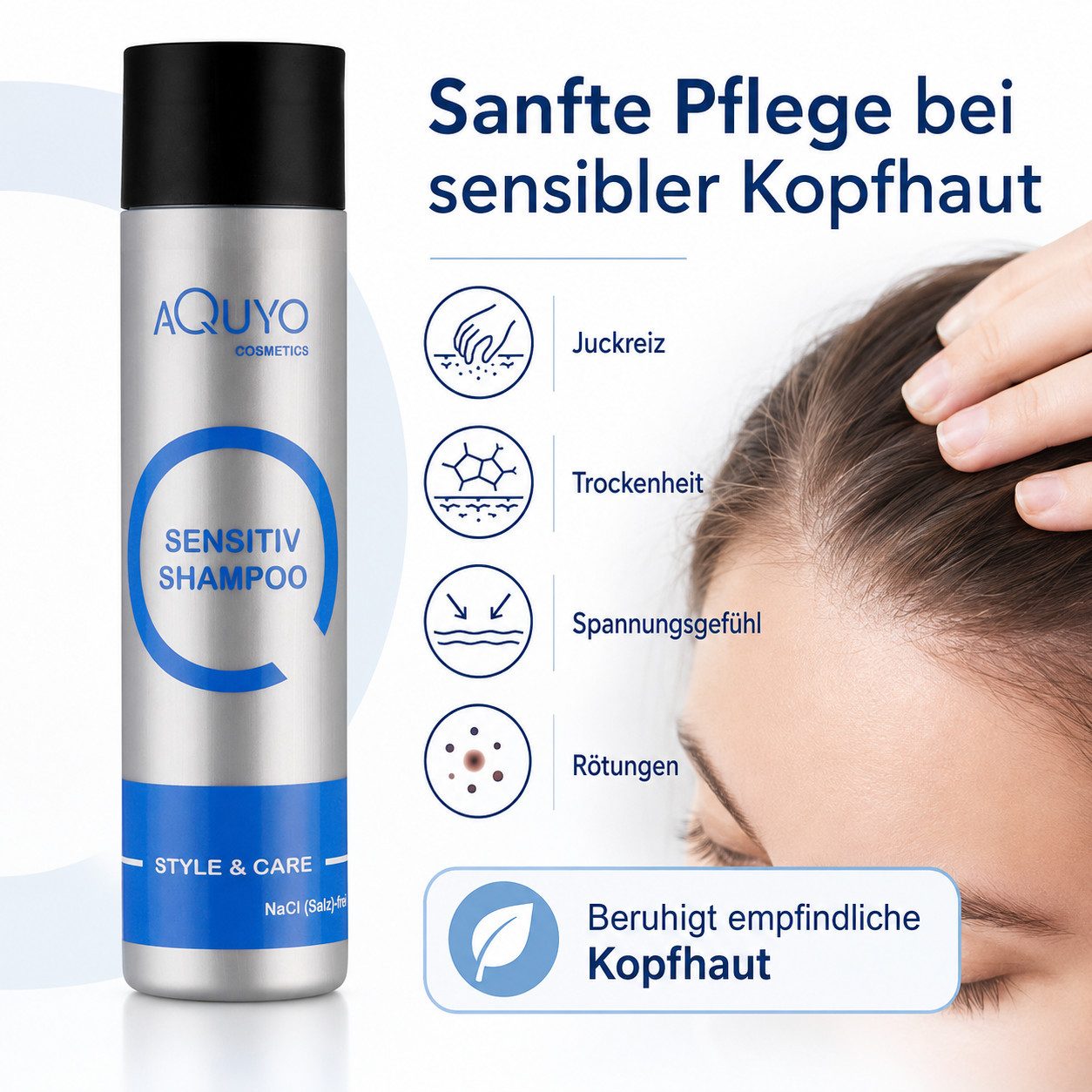 AQUYO Cosmetics Kopfhaut-Pflegeshampoo Style & Care Sensitive Shampoo für trockene, empfindliche Kopfhaut