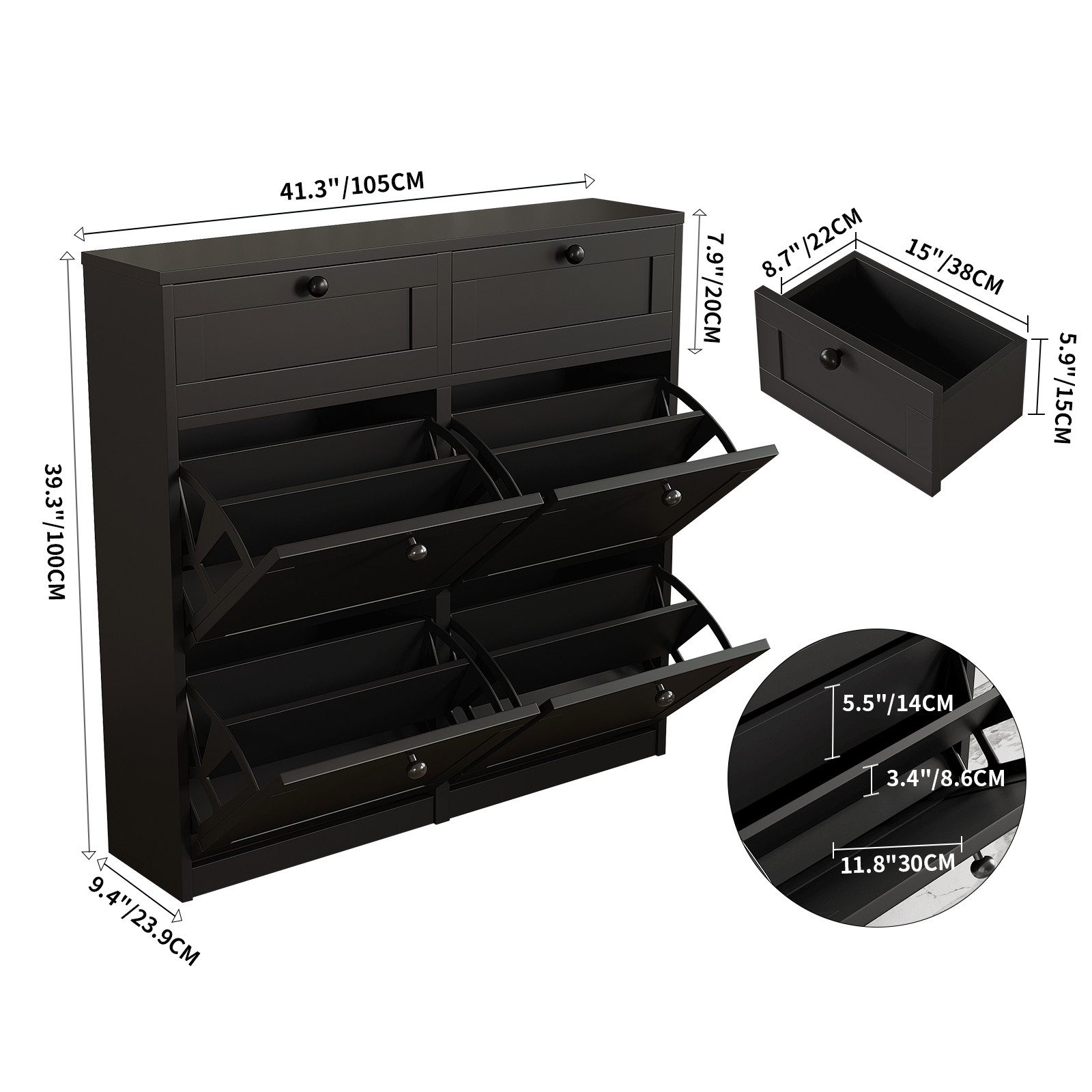 VOWNER Schuhschrank mit 4 Klappen, einstellbarer Schuhregal, schmaler Schwa günstig online kaufen