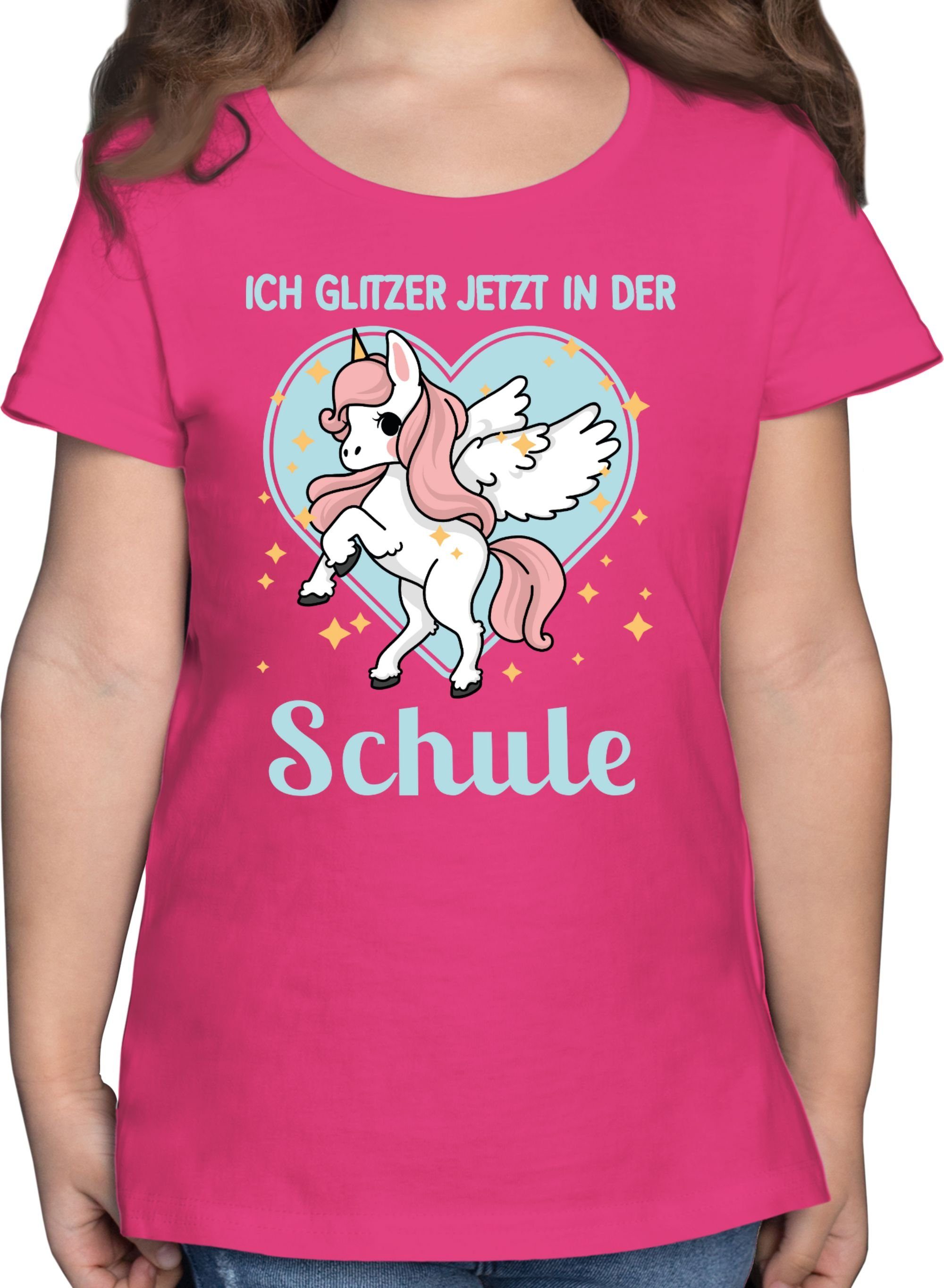 Shirtracer T-Shirt Einhorn mit Herz - Ich Glitzer jetzt in der Schule Einschulung Mädchen