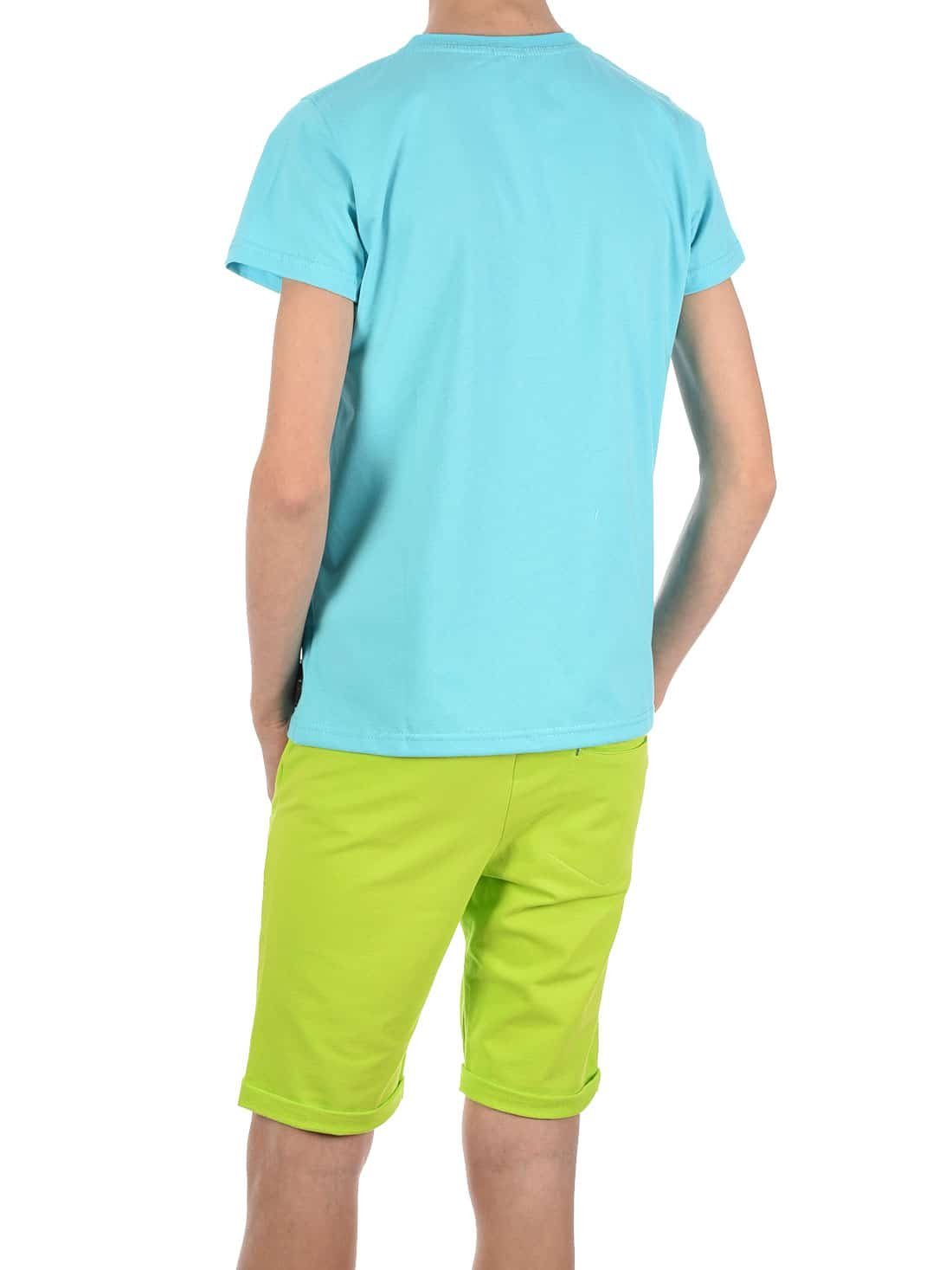 & Shorts Bund Türkis elastischem Sommer Grün T-Shirt / Jungen Set (1-tlg) BEZLIT mit