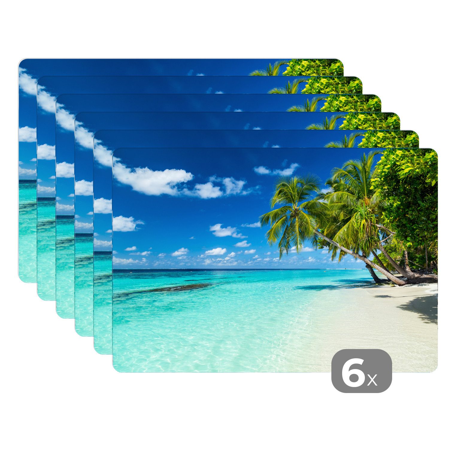 MuchoWow Platzset Palmen - Strand - Meer - Sommer, (6-St), Platzsets, Tischset, Abwaschbar, Tischsets, Platzdeckchen
