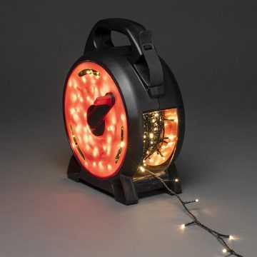 KONSTSMIDE LED-Lichterkette Kabelaufroller 200 bernsteinfarbene LED 13,9m Außen Trafo, 200-flammig