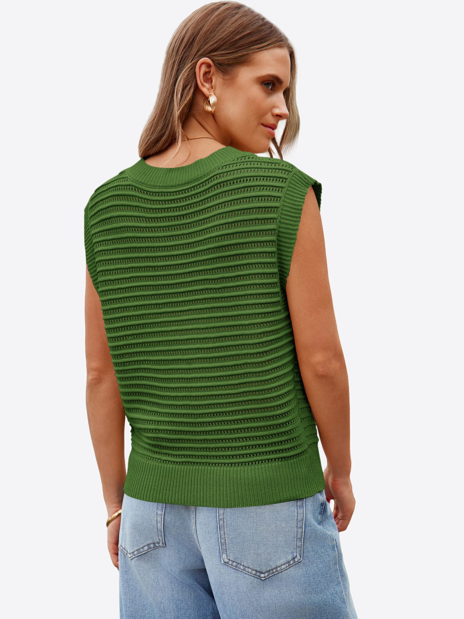 Imily Bela Strickweste Damen Strickweste mit Rundhalsausschnitt (Packung, 1-tlg., 1per-Pack) Gestreiftes Stricken