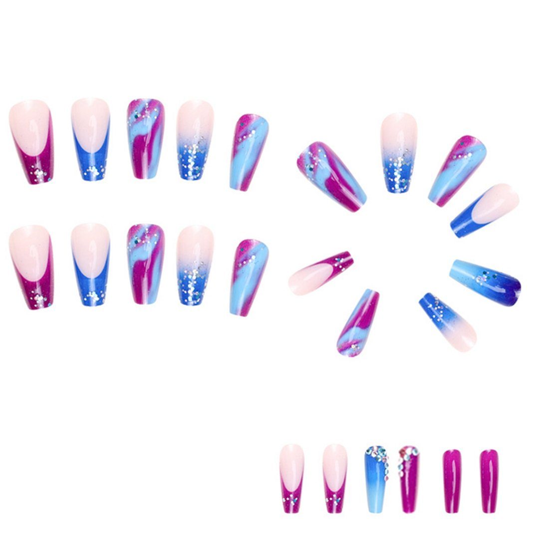 1-tlg. TUABUR und Glitter Nailart, Stück, lilafarbene Kunstfingernägel Gradient 24 Blaue