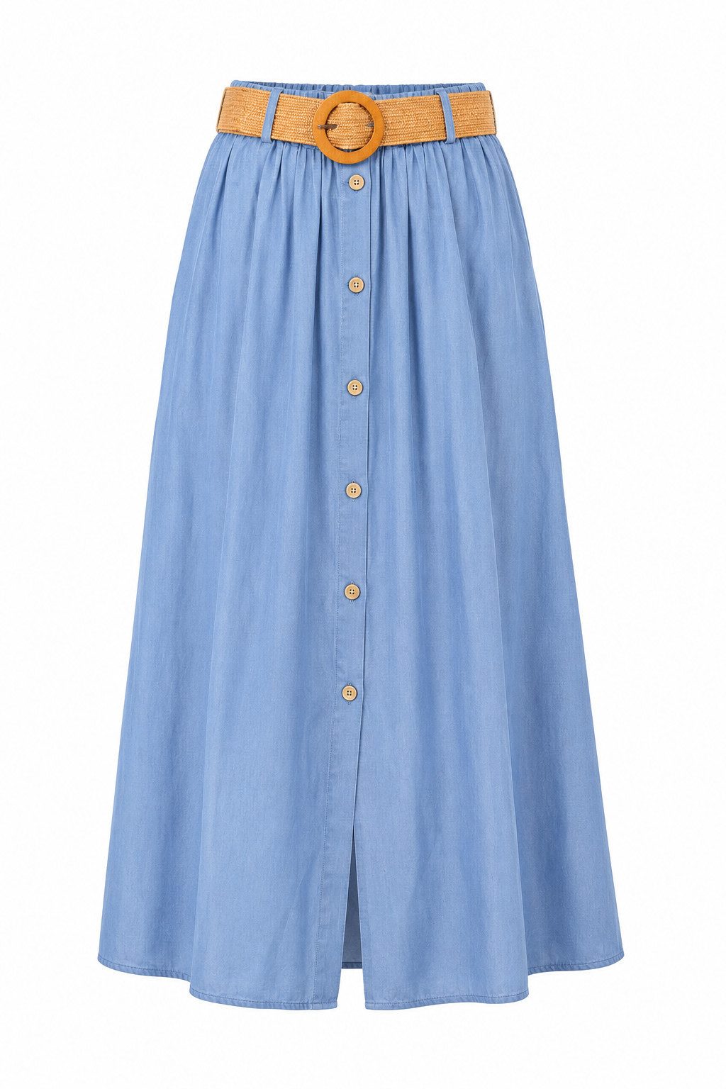 ITALY VIBES A-Linien-Rock - Maxirock mit Gürtel und Knopfleiste für Damen - Rock in Jeans Optik ONE SIZE / passend für Größe M - XL