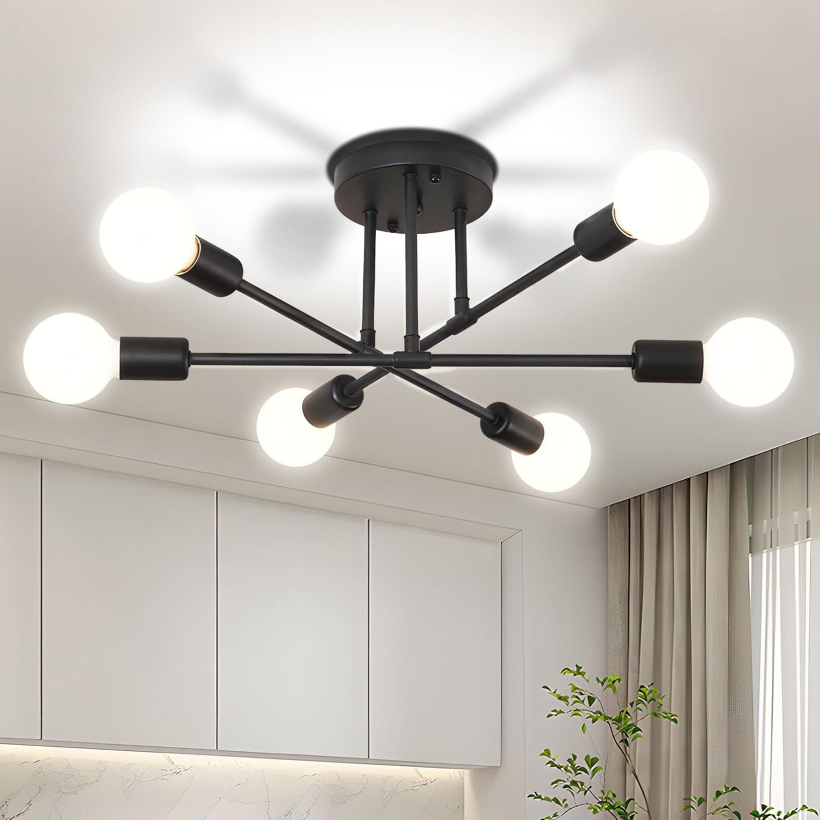 Lapalife LED Deckenleuchte Schwarz Deckenlampe, Halbbündige Kronleuchter Mit 6/8 Flammig, (Ohne Leuchtmittel) Für Wohnzimmer Esszimmer Schlafzimmer Küche Flur