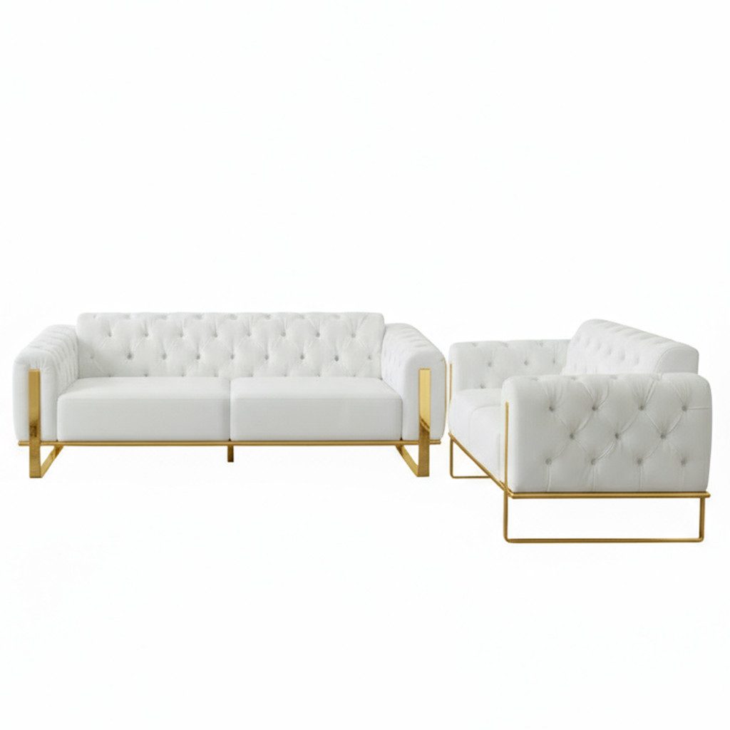 Palms-Store Sofa Liva in 4 Stoff- und 3 Fußfarben kombinierbar mit Knopfheftung, Spar-Set, 3-Sitzer mit Schlaffunktion