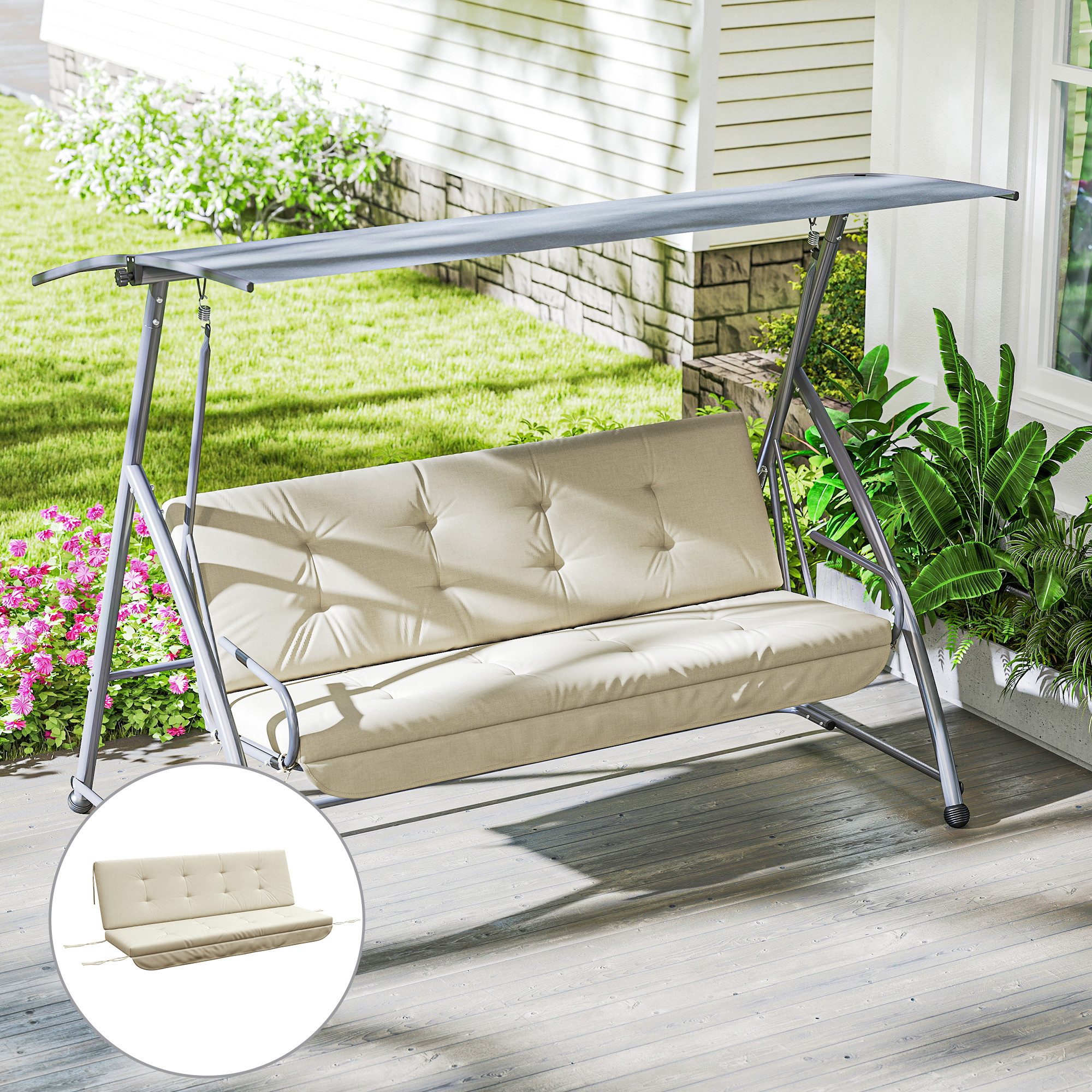 Outsunny Sitzkissen Auflagen-Set für Hollywoodschaukel Gartenpolster, Beige 170L x 100B x 8H cm