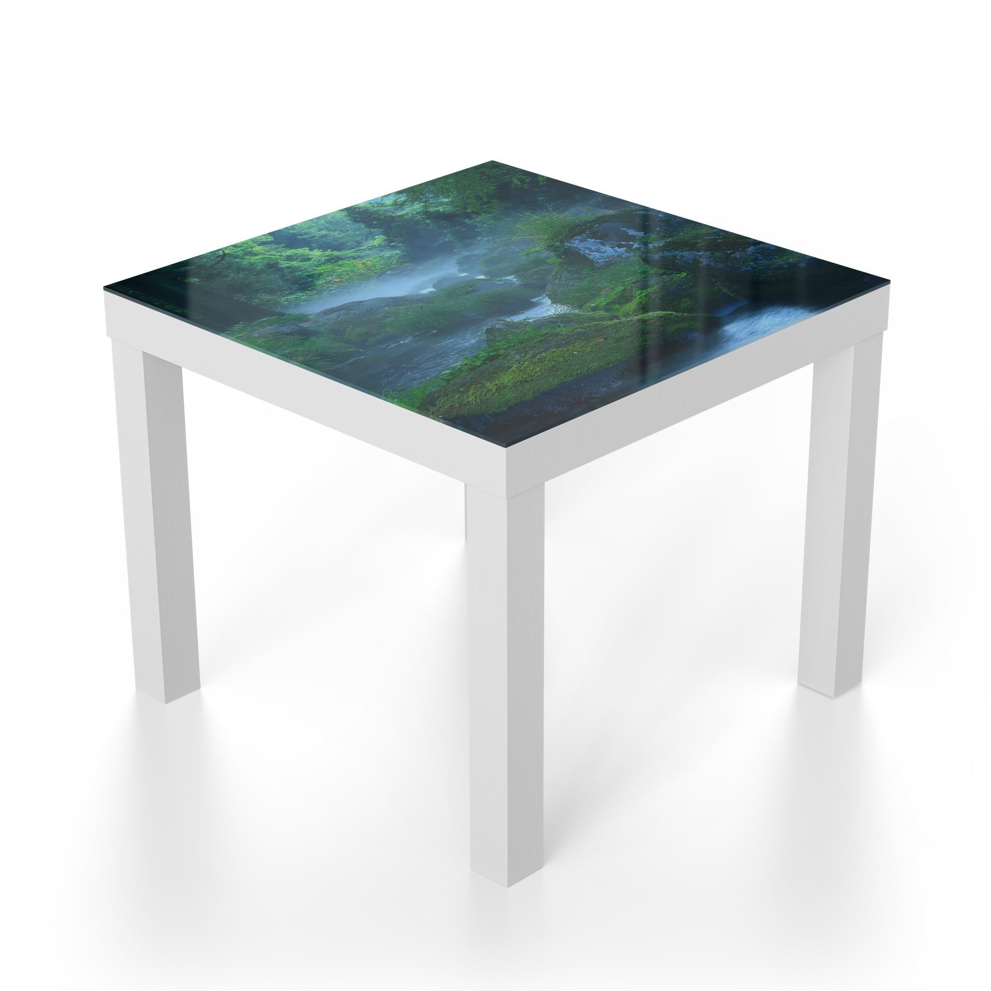 modern Couchtisch 'Wasserquelle Weiß Glastisch im DEQORI Wald', Glas Beistelltisch