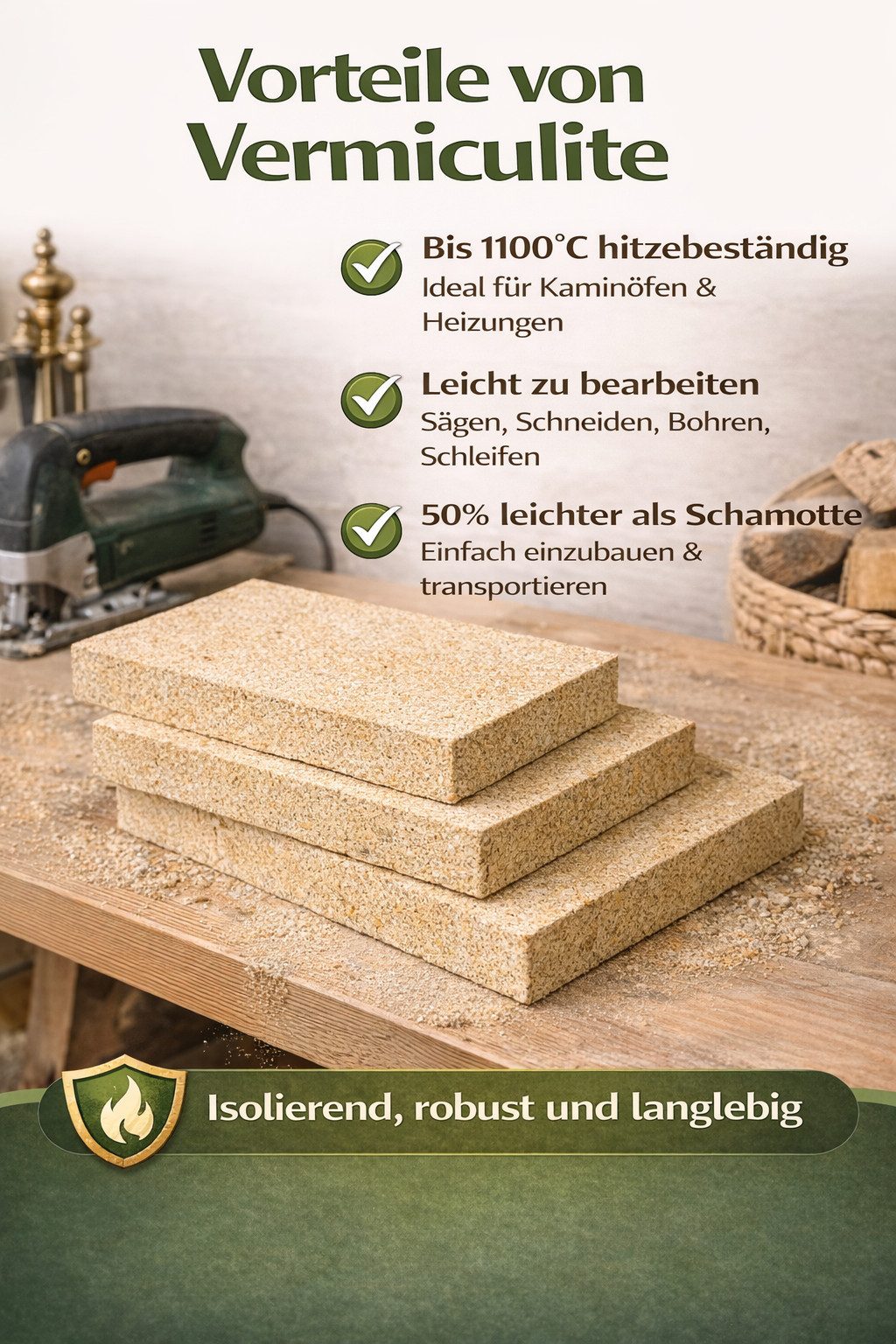 Fuehrmed Feuerraumplatten Vermiculite Platten Dicke 2/2,5/3 cm Schamottersatz Kaminofen – Bild 5 von 5