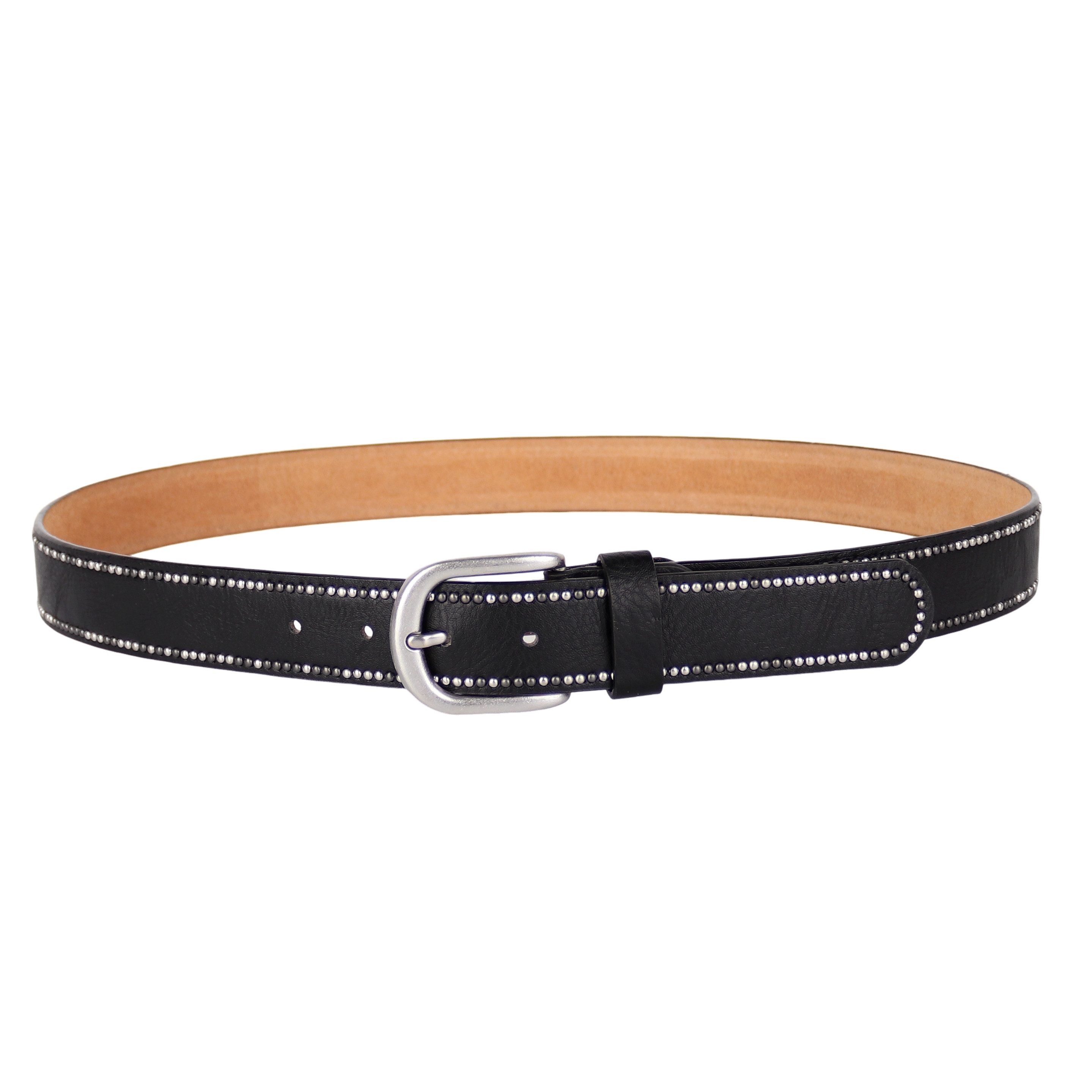 MIRROSI Nietengürtel Damen Gürtel mit Nieten ca.30mm Breit (Размер auswählbar 85–105 cm) Kunstleder Oberseite, Echtleder Innenseite