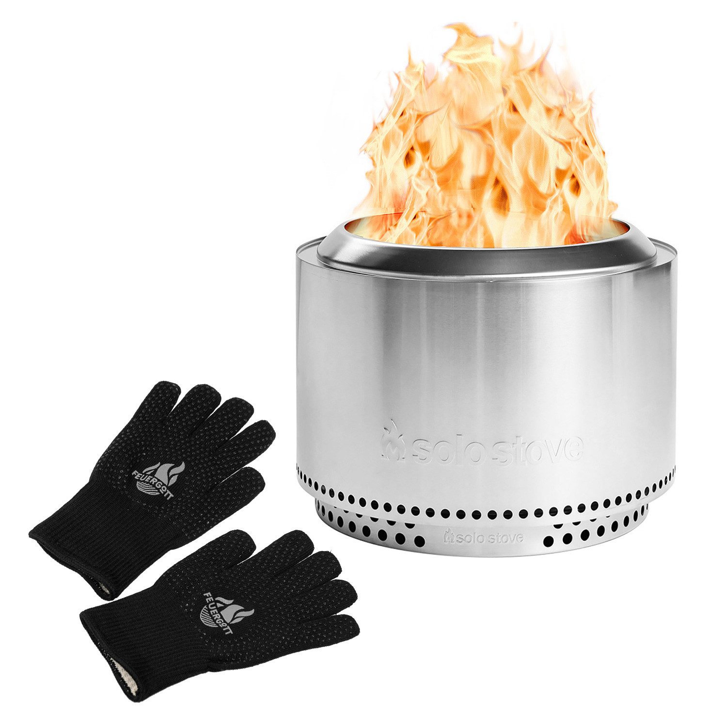 Feuergott Holzkohlegrill FEUERGOTT Grill- & Ofenhandschuhe + Solo Stove Yukon Feuerstelle