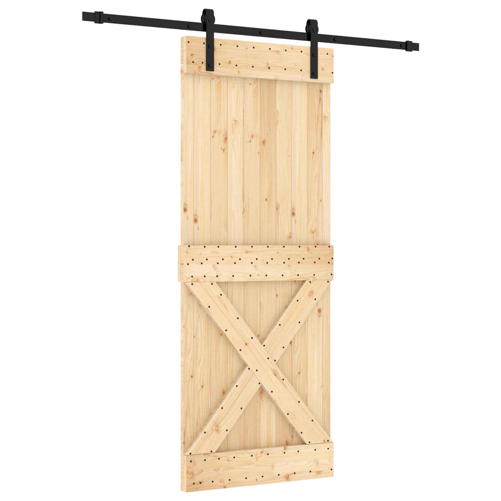 Schiebetür Schiebetür Natürlich und Schwarz 80 x 210 cm Massivkiefer