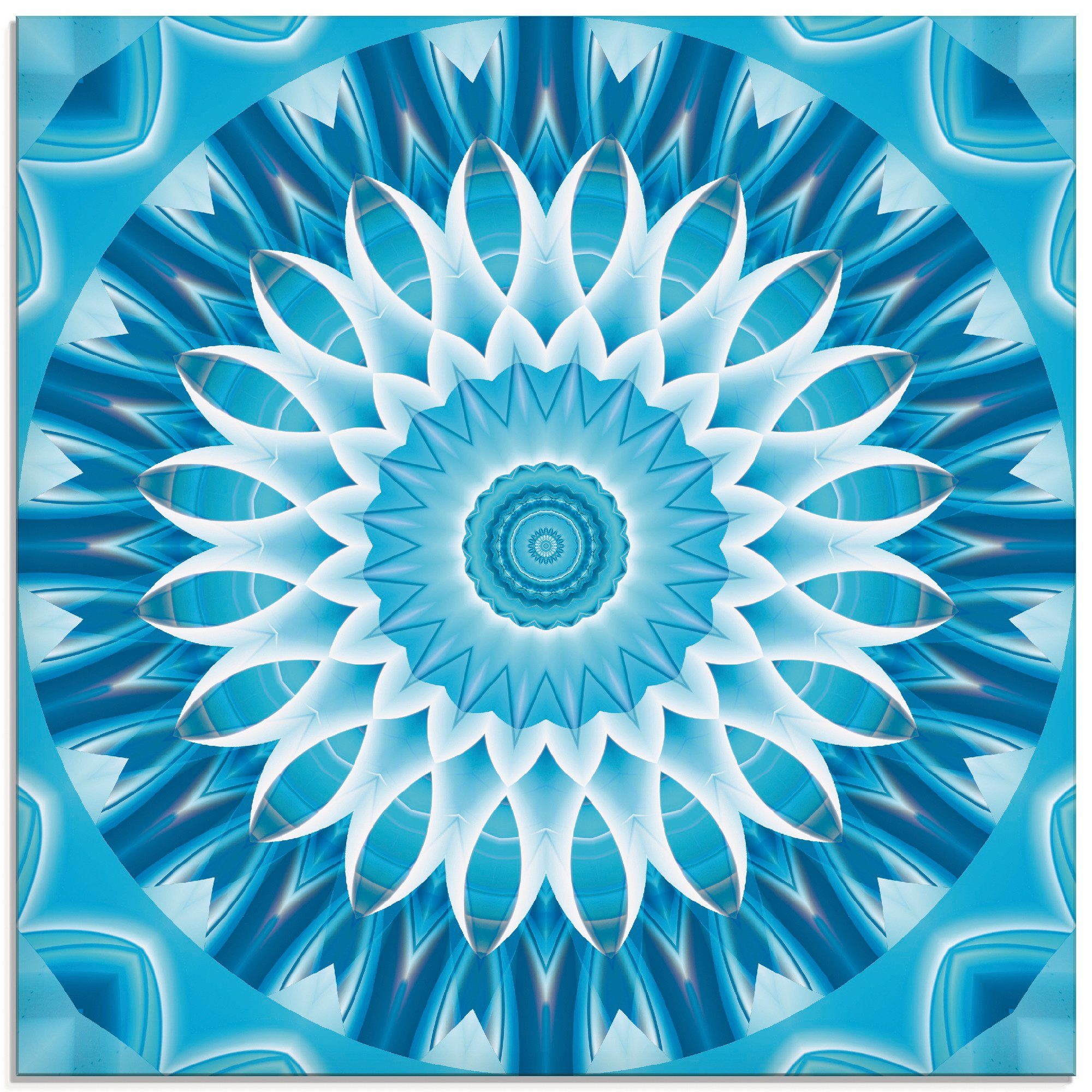 blau Muster Größen Glasbild Artland (1 in verschiedenen Blüte, St), Mandala