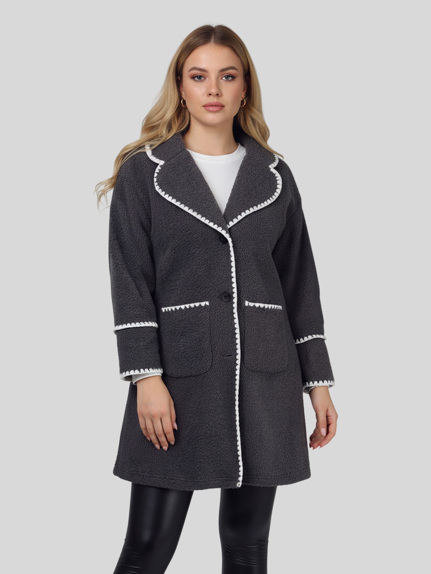LAPA PLUS Langmantel Damen Teddy Fleece Jacke mit geradem Schnitt Lässige s günstig online kaufen