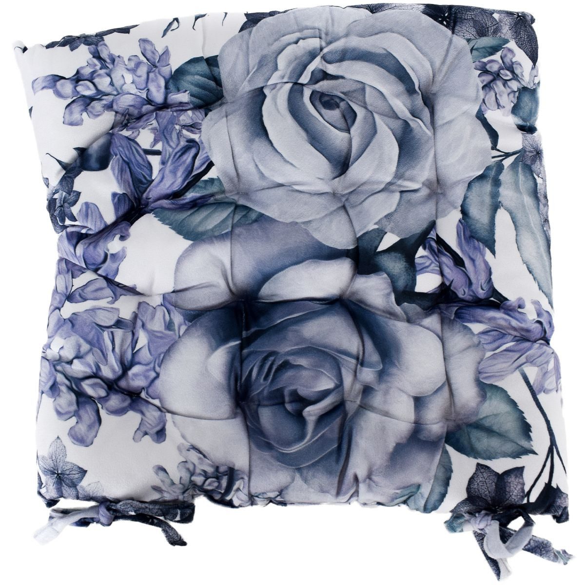 Marabellas Shop Sitzkissen Samt Blumenmuster 40 x 40 cm Stuhlkissen mit 16 Punktesteppung, inkl. Kordelbänder