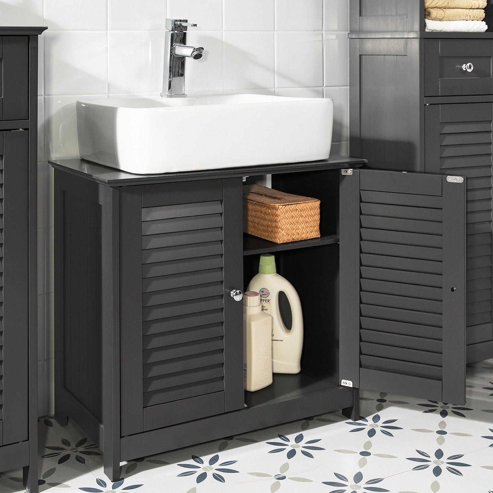 SoBuy Waschbeckenunterschrank FRG237, Waschtischunterschrank mit 2 Türen, verstellbare Ablage Badezimmerschrank Waschbeckenunterschrank Badschrank Unterschrank – Bild 5 von 5