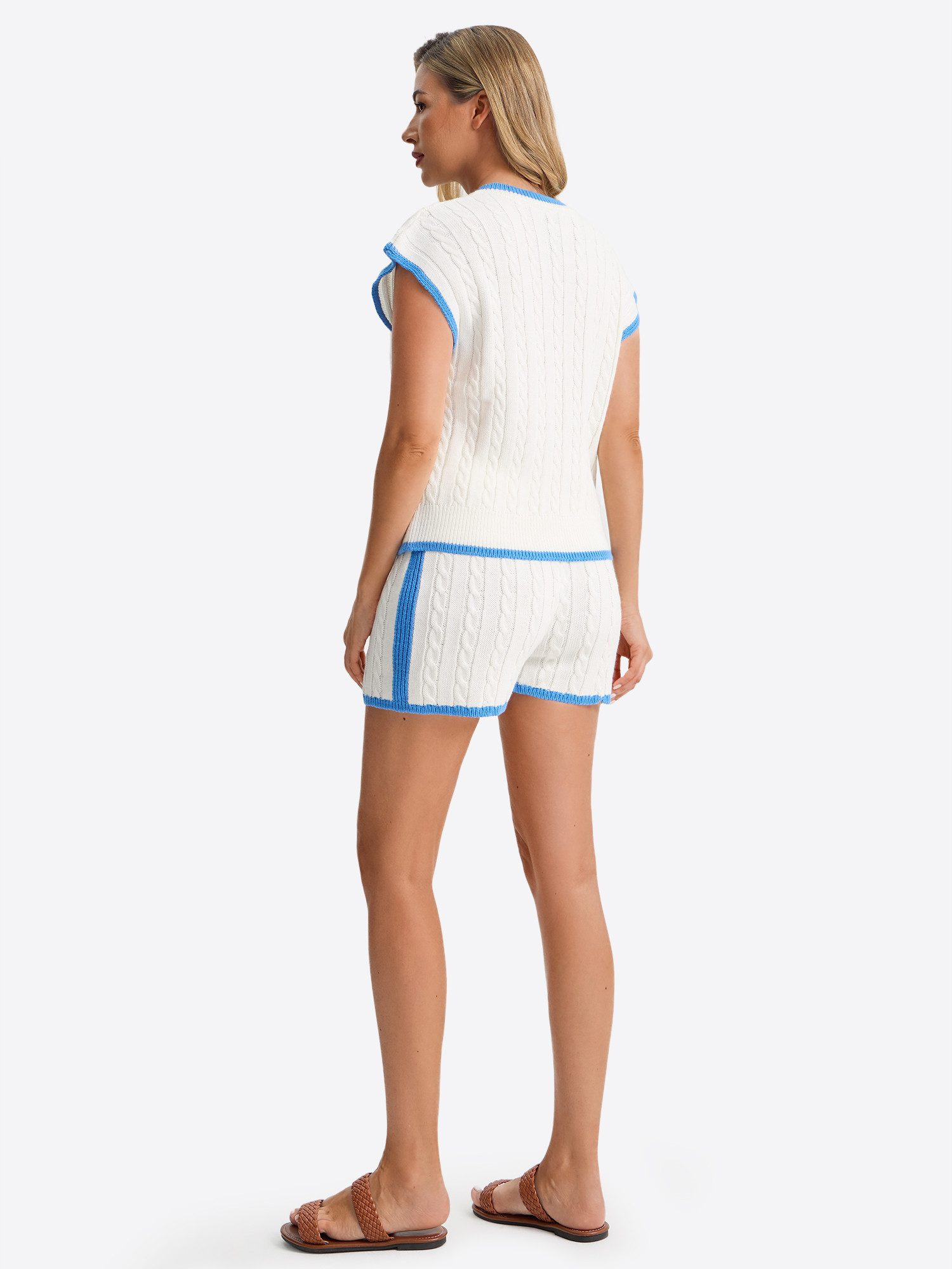 Imily Bela Hausanzug Damen Lässiges Strickwaren-Set (Set, 2 tlg., Ärmellose Weste mit V-Ausschnitt + Shorts) V-Ausschnitt