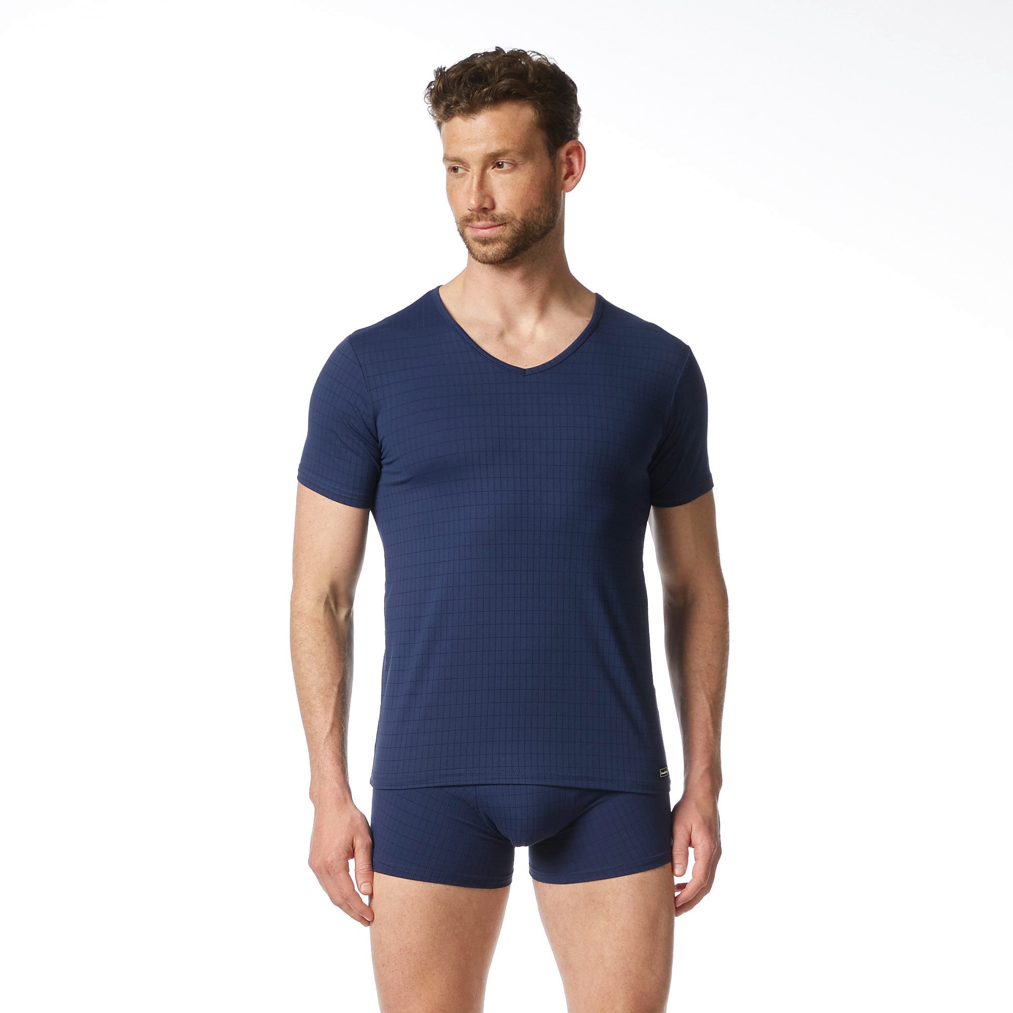 Bruno Banani V-Shirt CHECK LINE 2.0 Pique Optik, Kurzarm, V-Neck, Cotton-Mi günstig online kaufen