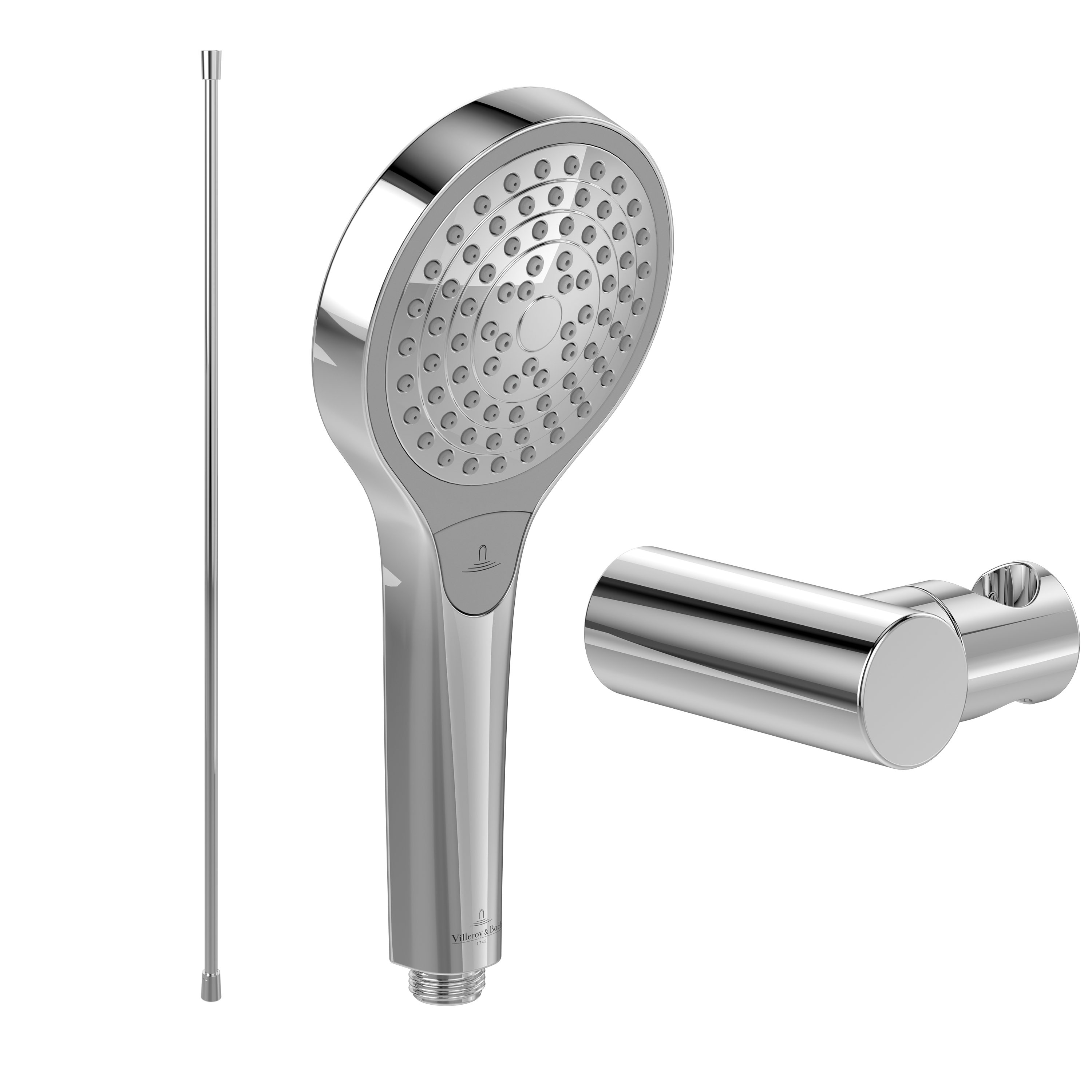 Villeroy & Boch Handbrause Verve Showers, Set aus Duschkopf, Halter (rund) und Schlauch (1,60m), Chrom