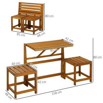 Outsunny Gartenbank 2-in-1-Set, Tisch mit 2 Hockern (Set, 1-St., Gartenbank), Massivholz