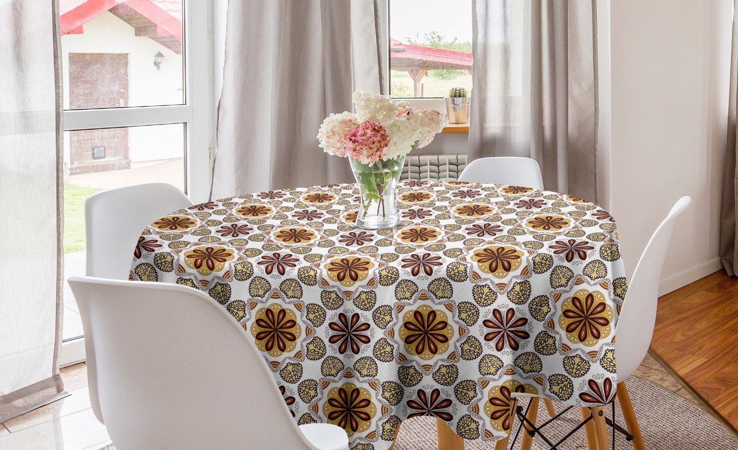 Damast Tischdecke Tischdecke traditionell für Kreis Küche Esszimmer Abdeckung Dekoration, Abakuhaus