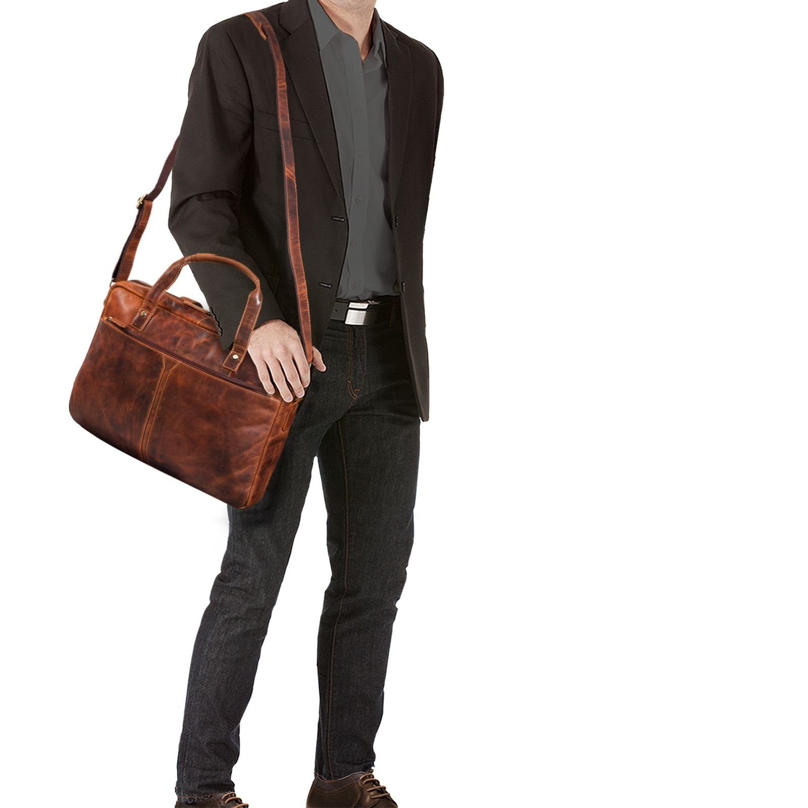 STILORD Laptoptasche "Geralt" Vintage Ledertasche zum Umhängen