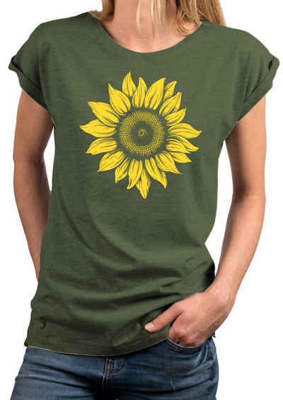 MAKAYA Print-Shirt Damen Blumenpint Sonnenblume Blumen Motiv Blumenmuster Sommer Top Baumwolle, große Größen