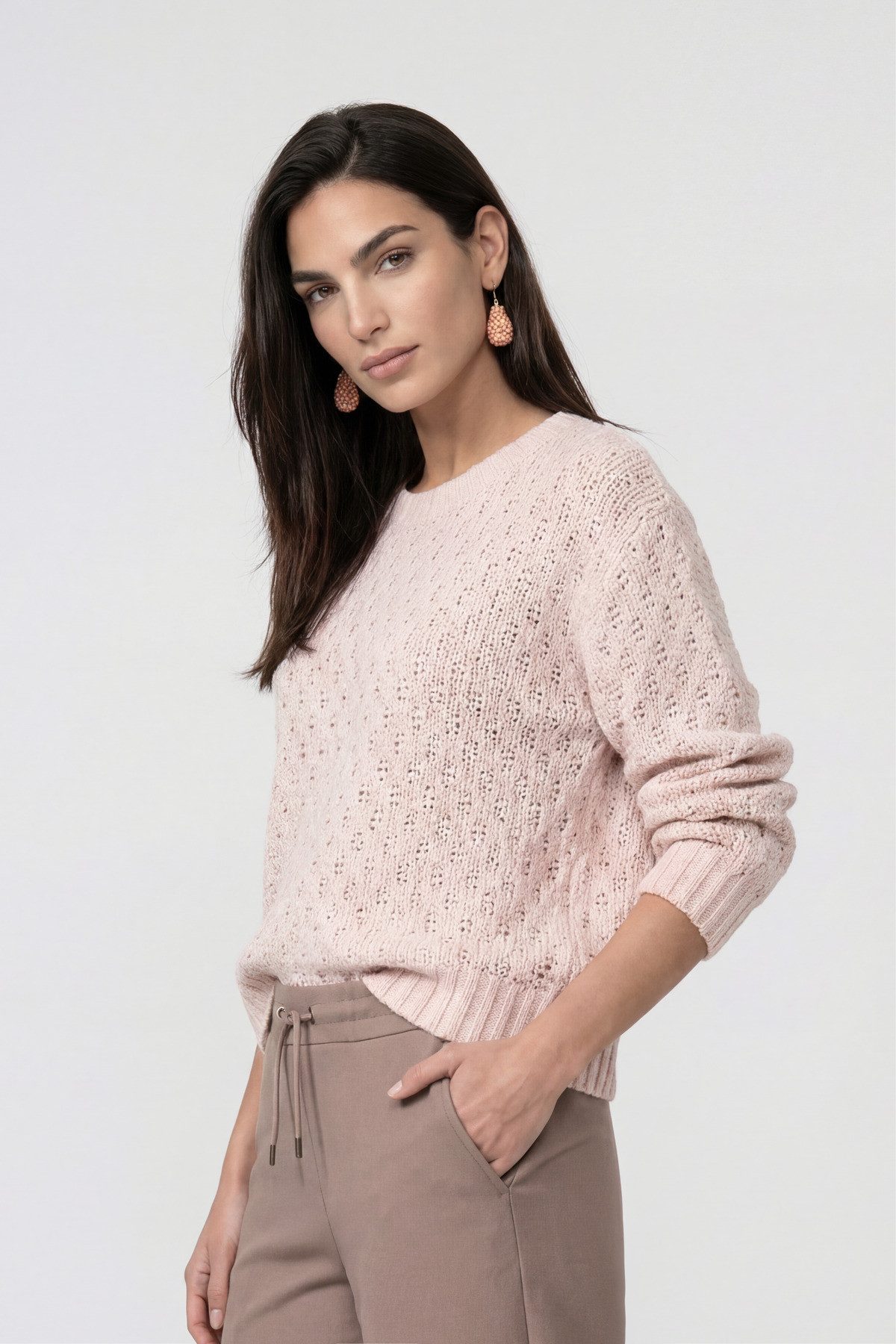 Monari Strickpullover Pullover Lurex Regular fit mit Rundhalsausschnitt