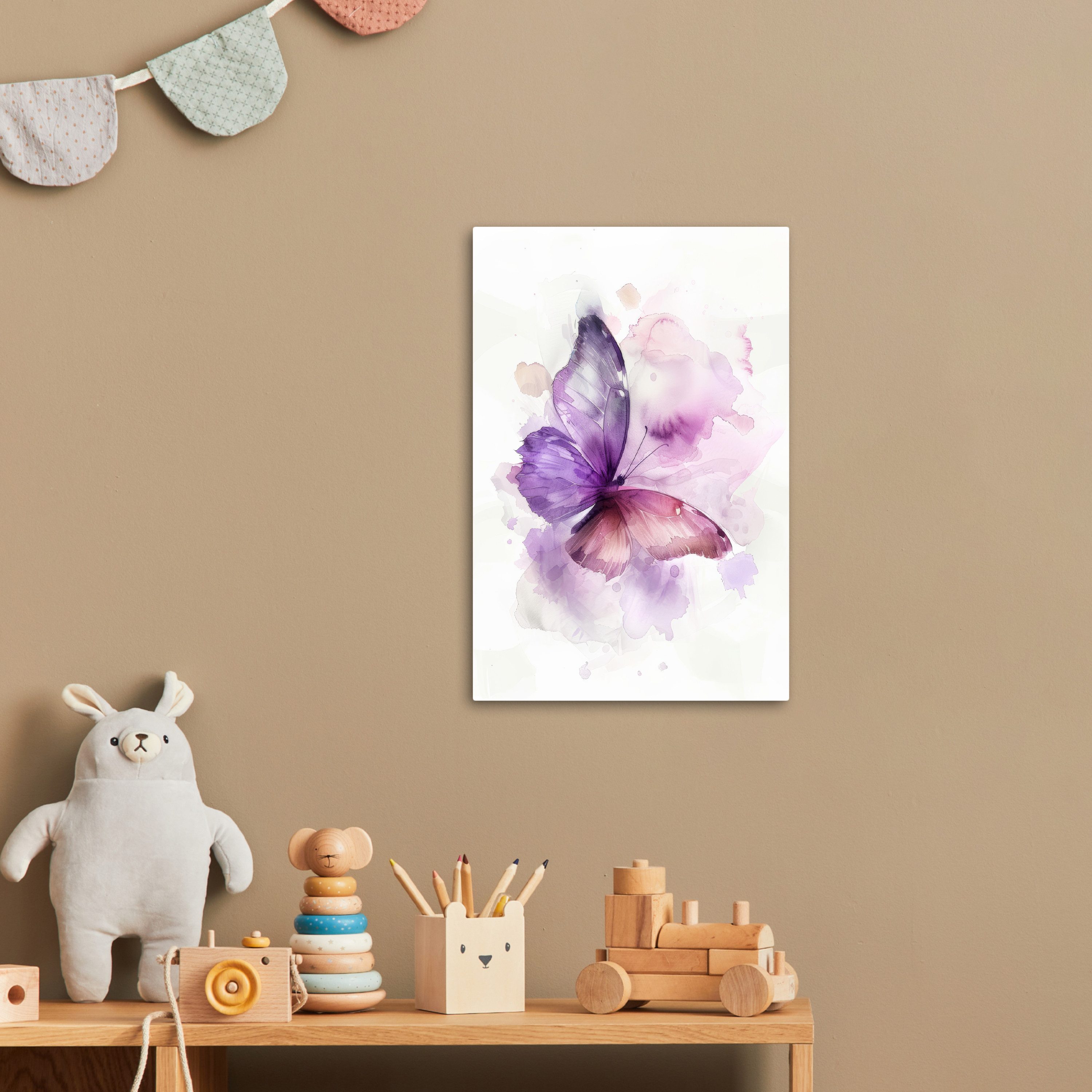 OneMillionCanvasses® Leinwandbild Schmetterling - Lila - Pastellfarben, Fotodruck (1 St), Kinderzimmer Deko, Mädchen und Jungen Bilder 20x30 cm