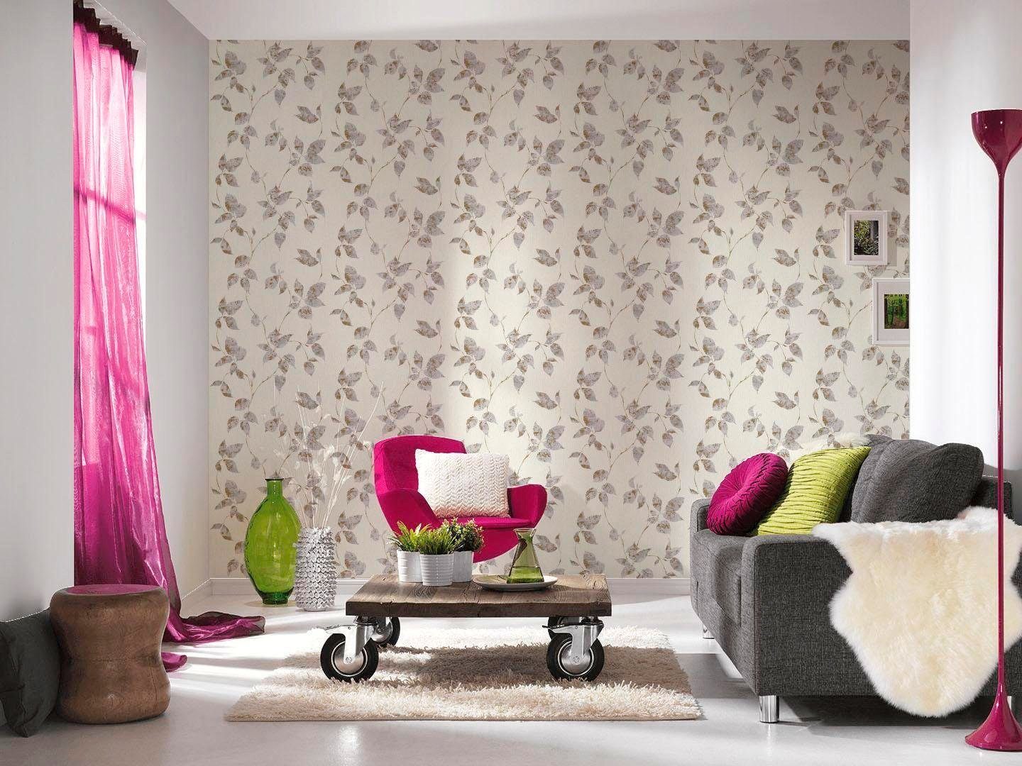 Tapete Blumen grau/braun/weiß walls floral, geblümt, Flavour, living Landhaus Vliestapete