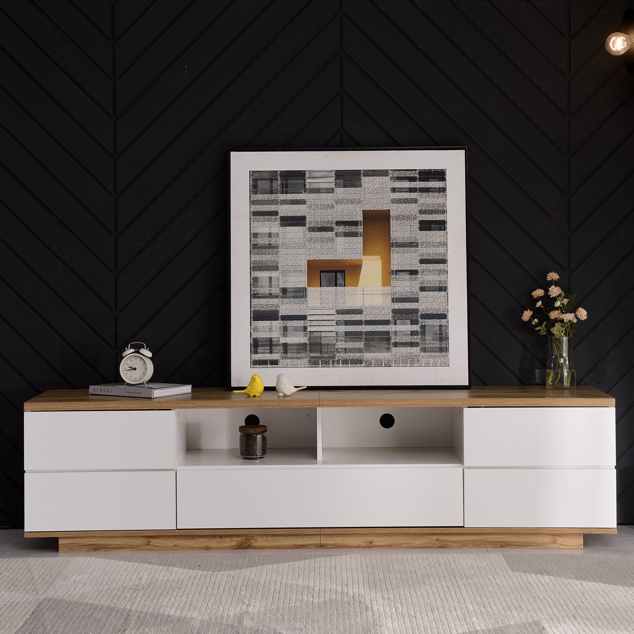 KLAM HOME Lowboard moderner TV-Schrank in weißer Ausführung (für Wohnzimmer Schlafzimmer), TV-Board Fernsehschrank Kommode für Fernseher 180 x 38 x 46