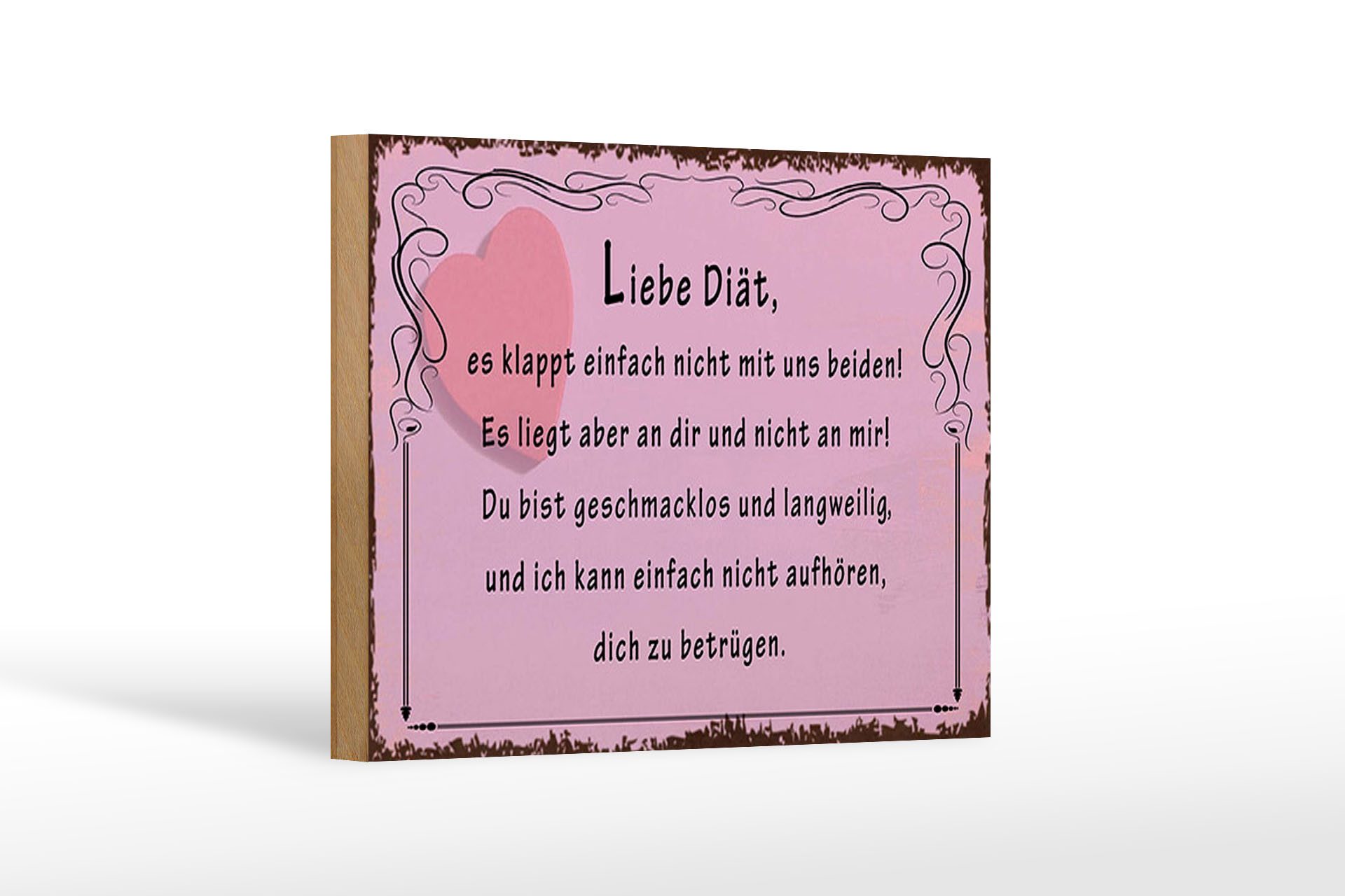 Femer GmbH Holzbild Spruch 18x12 cm liebe Diät klappt nicht mit uns