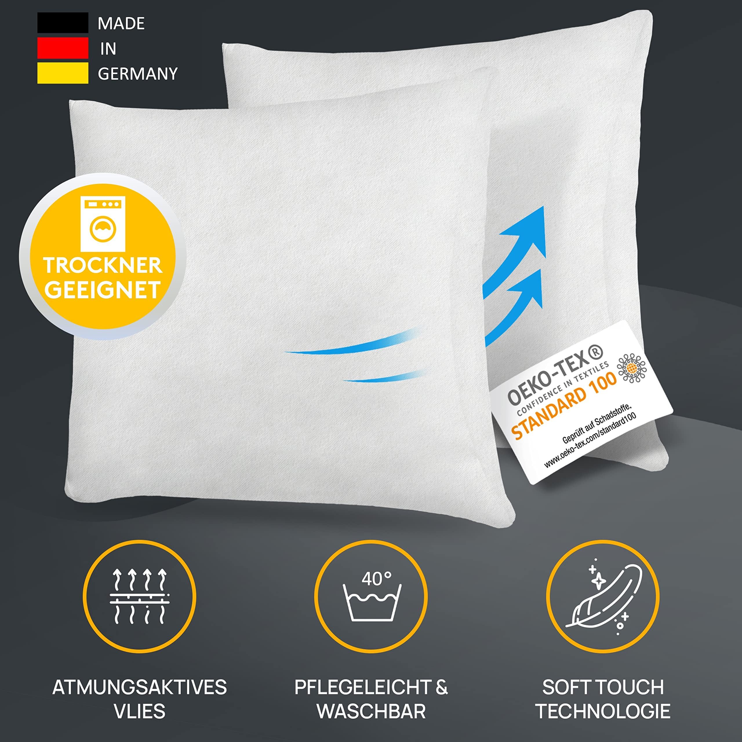 LILENO HOME Kissenfüllung Vlieskissen in verschiedenen Größen - Made in Germany, 4er Set Kissenfüllung 40x40 cm, waschbar - 40°C, allergikerfreundlich