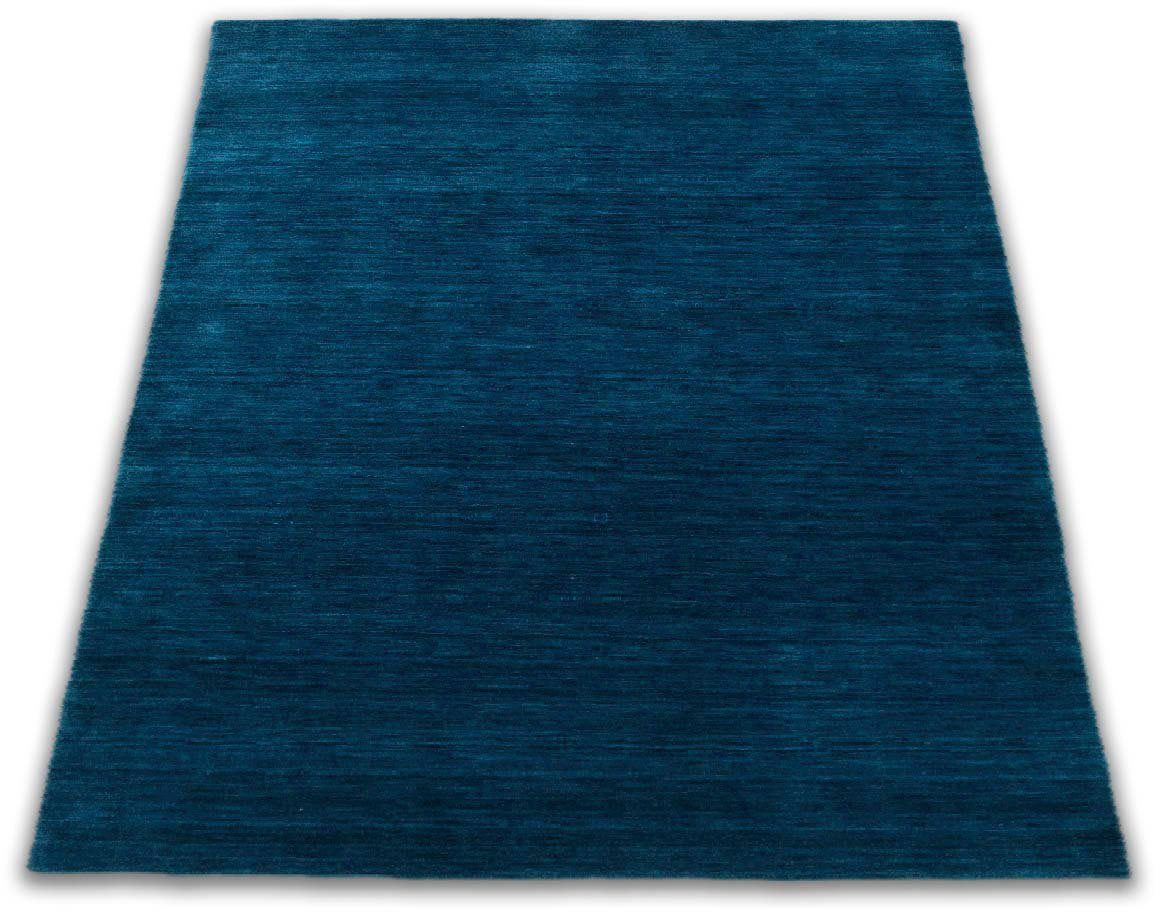 TEPPSTAR, morgenland, Schurwolle, rechteckig, uni, LORIBAFT Wollteppich mm, Höhe: reine blau Wohnzimmer 15