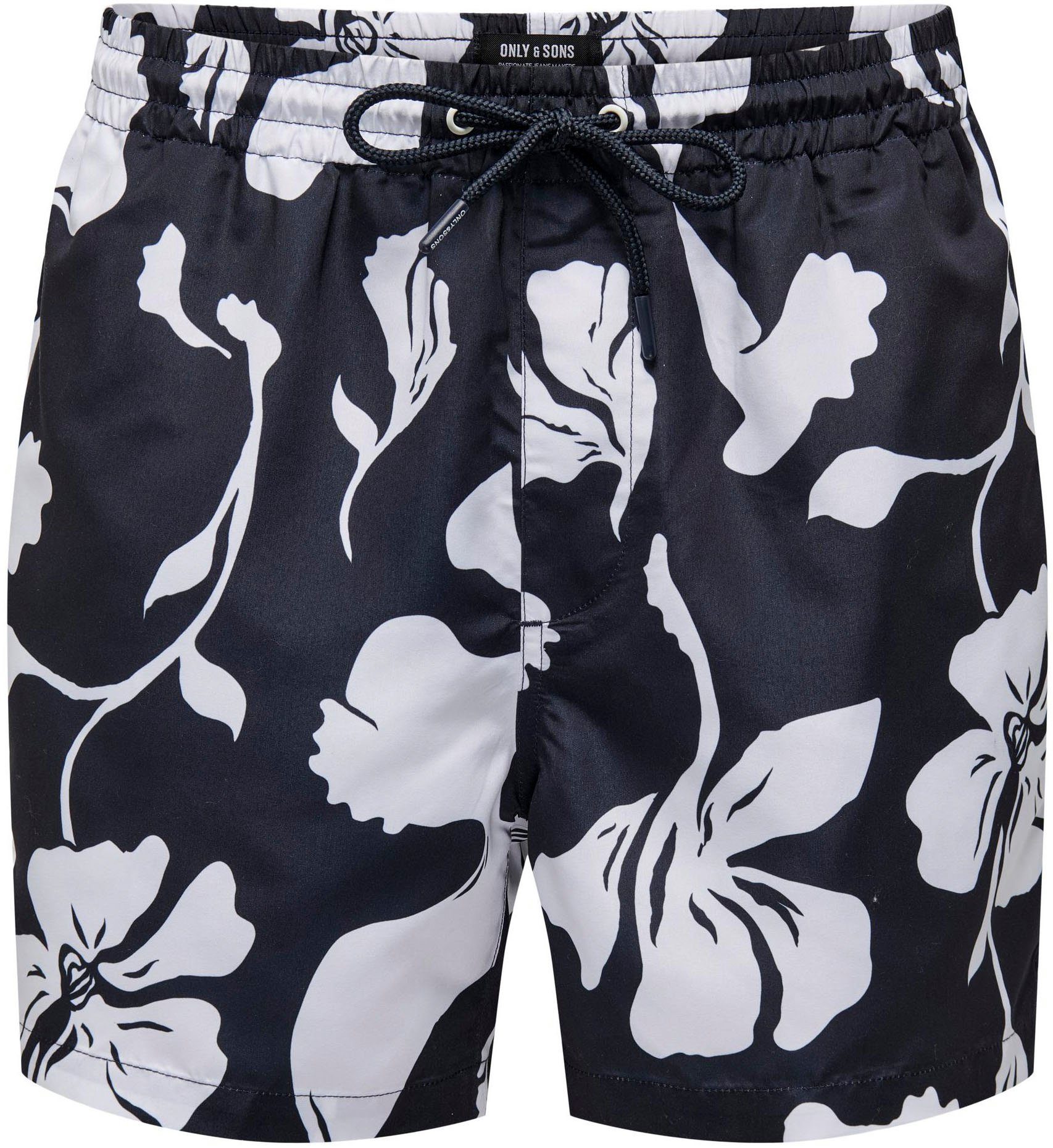 ONLY & SONS Badeshorts ONSTED LIFE SWIM SHORT FLORAL AOP Dark Navy