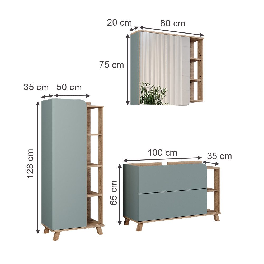 Vicco Badmöbel-Set Karen, Sonoma/Blau, 3 Teile, (3-St., 3er Set) günstig online kaufen